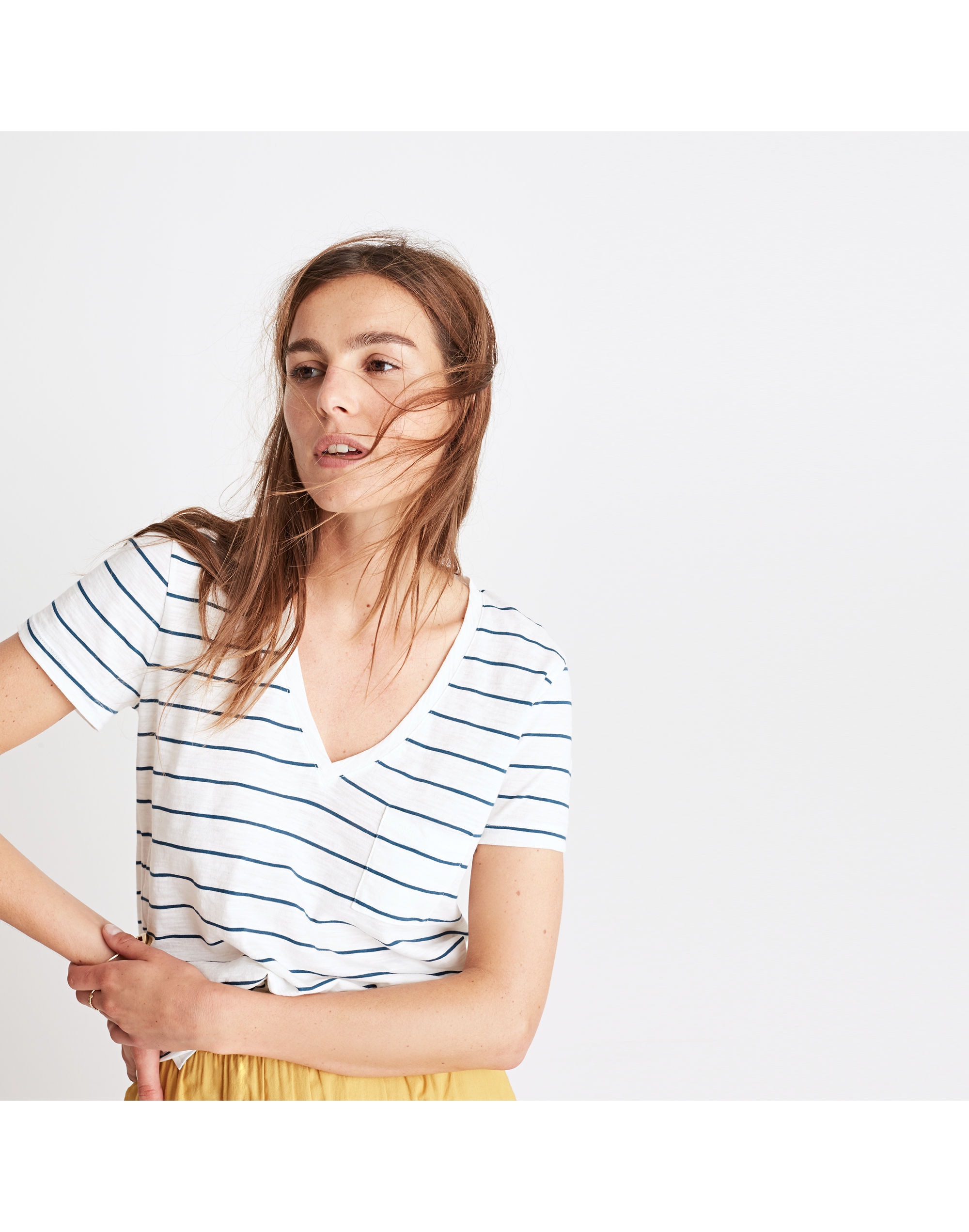 Whisper Cotton V-Neck Pocket Tee in Jarvis Stripe
