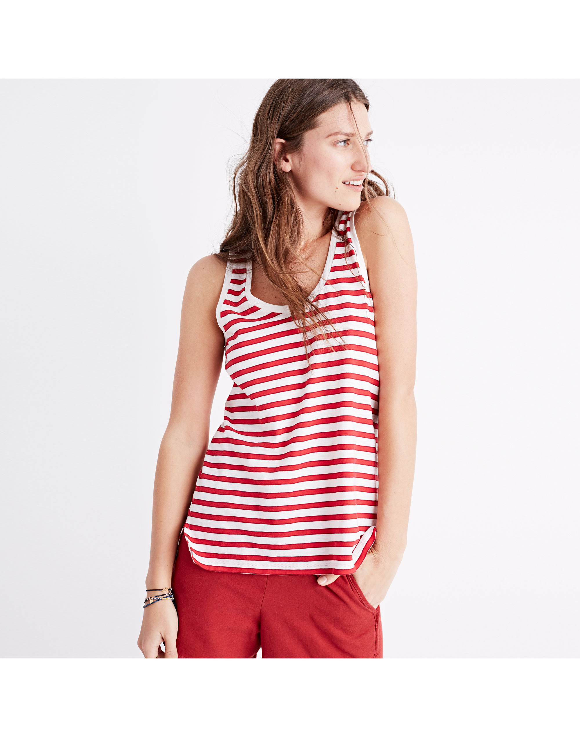 whisper cotton scoop tank top in suzi stripe