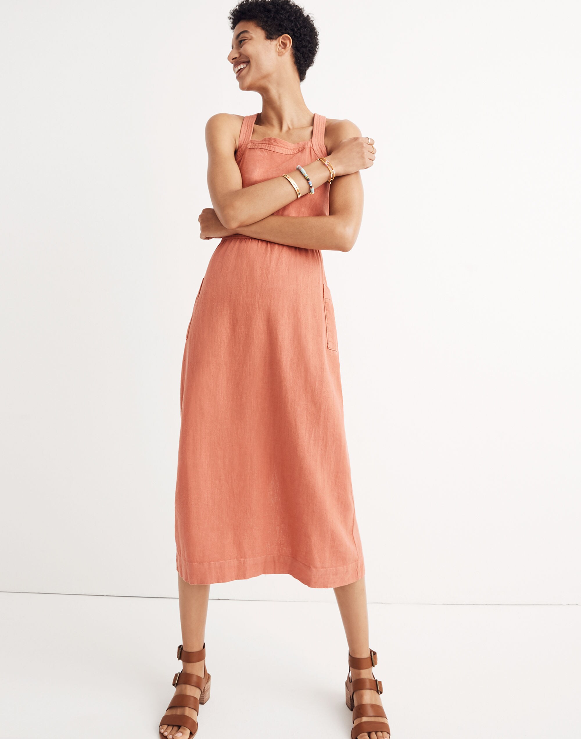 Garment-Dyed Apron Midi Dress