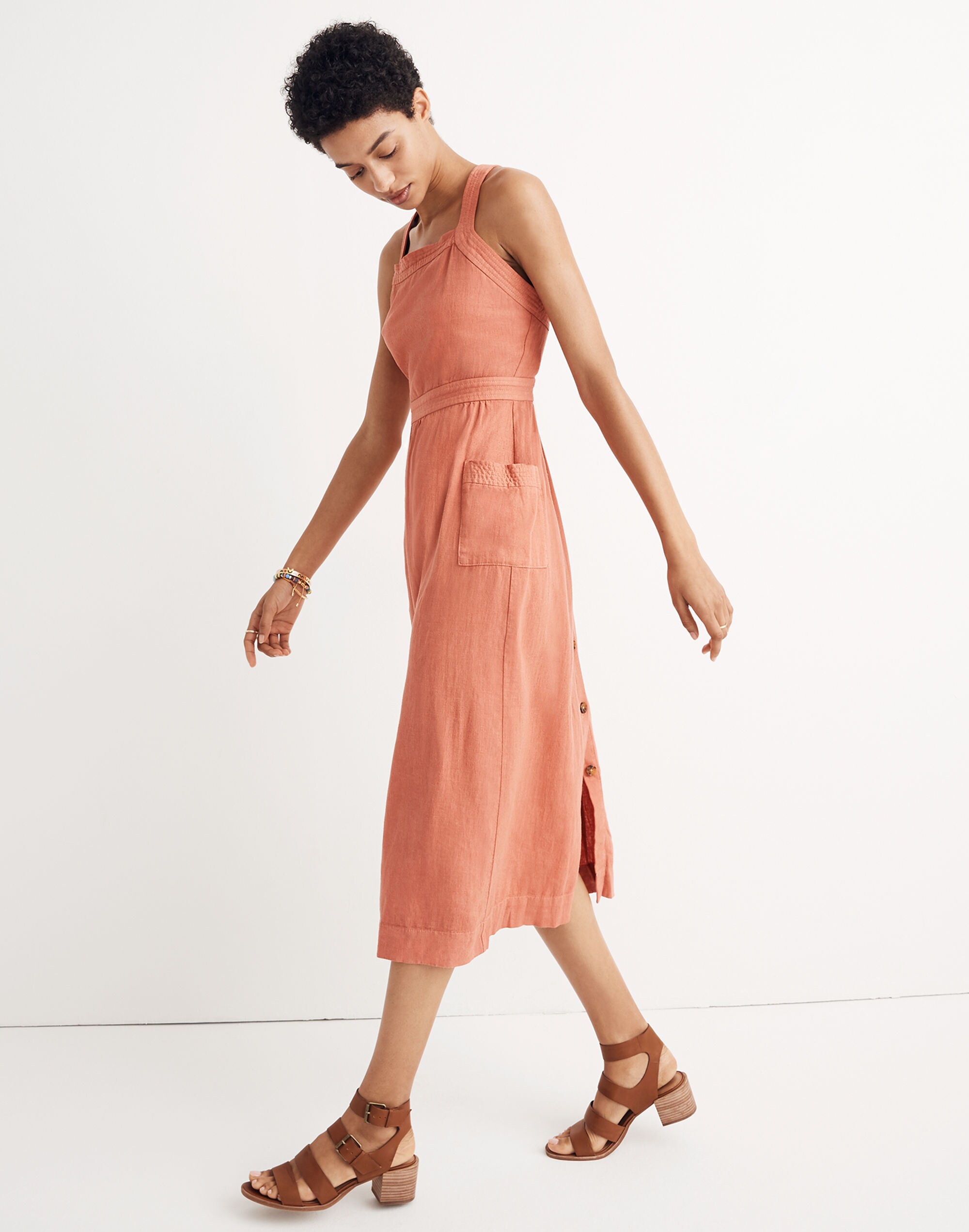 Garment-Dyed Apron Midi Dress