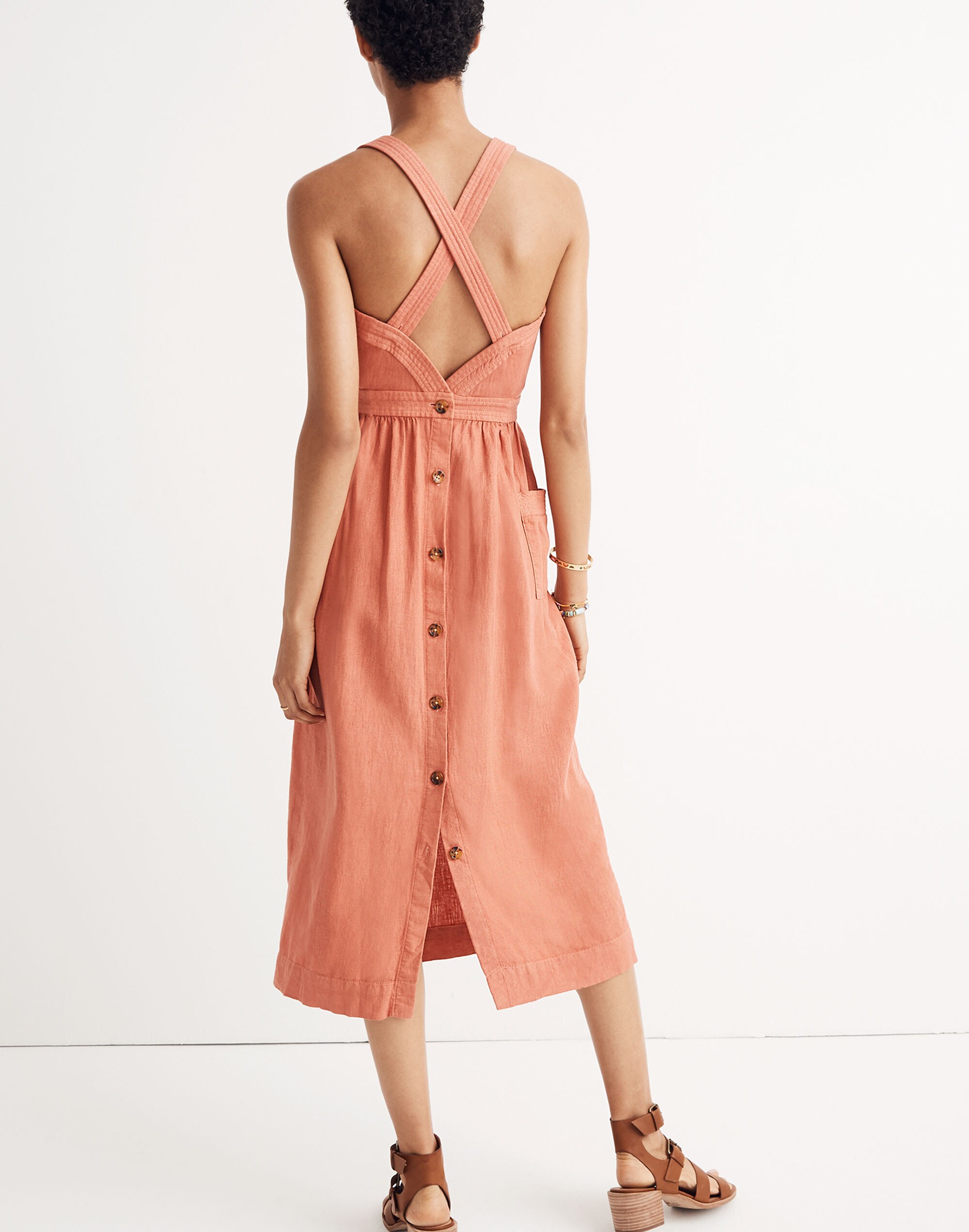 Garment-Dyed Apron Midi Dress