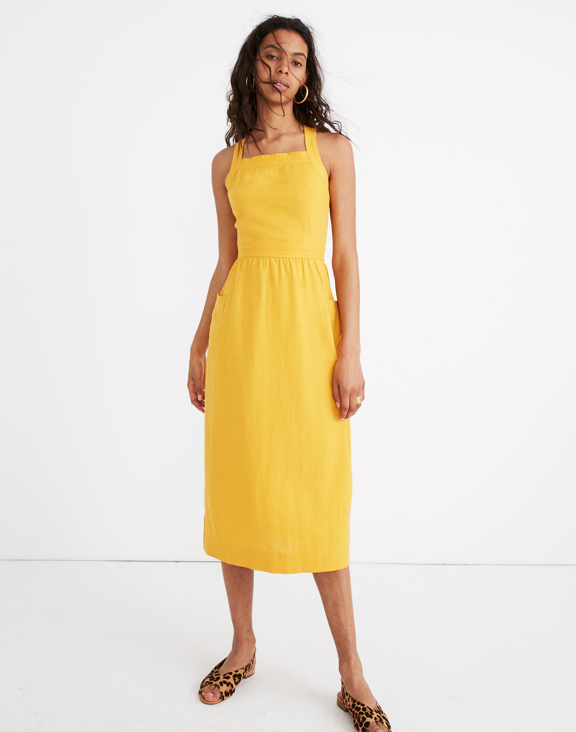 Garment-Dyed Apron Midi Dress
