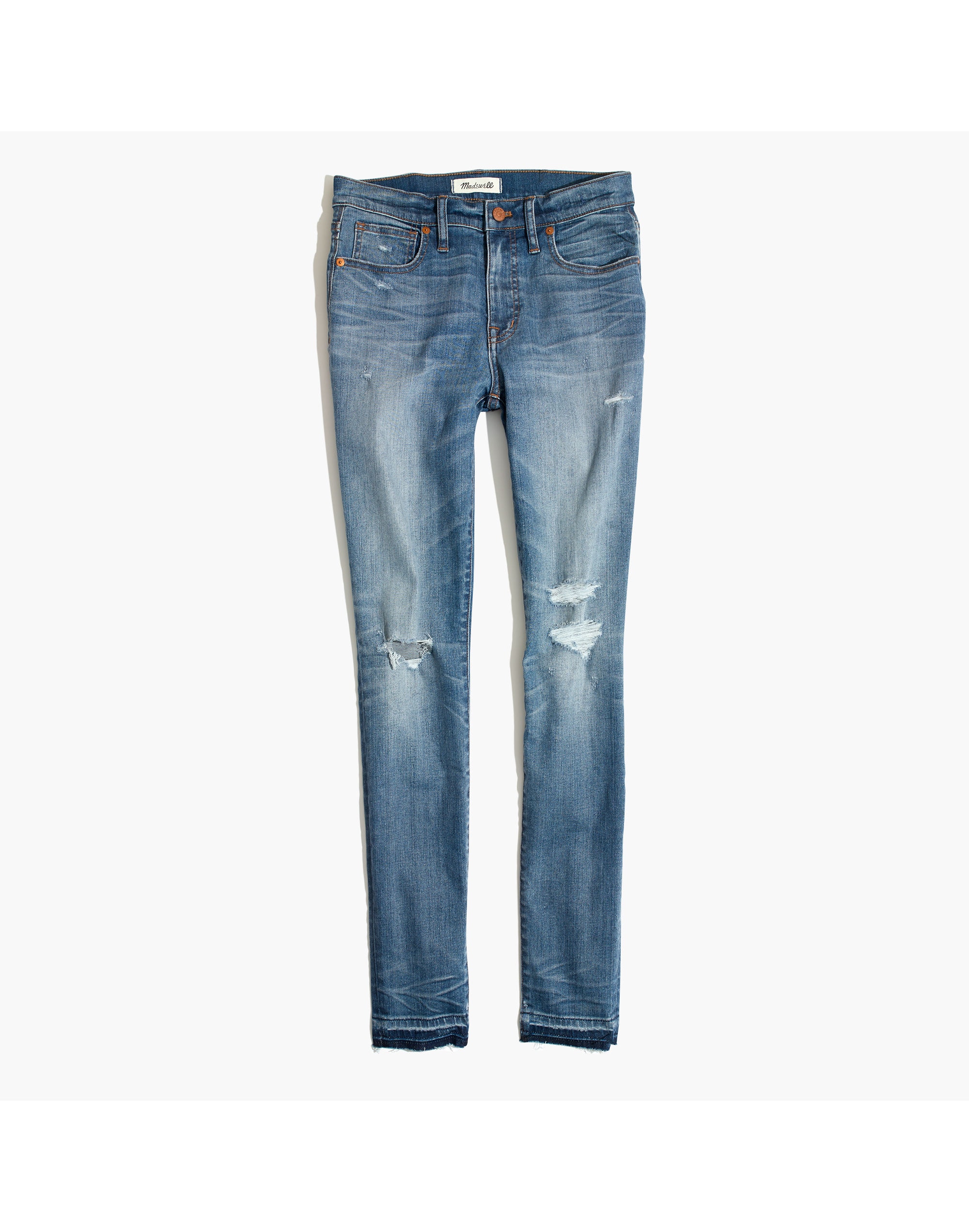 9" High-Rise Skinny Jeans in Winifred Wash: Drop-Hem Edition