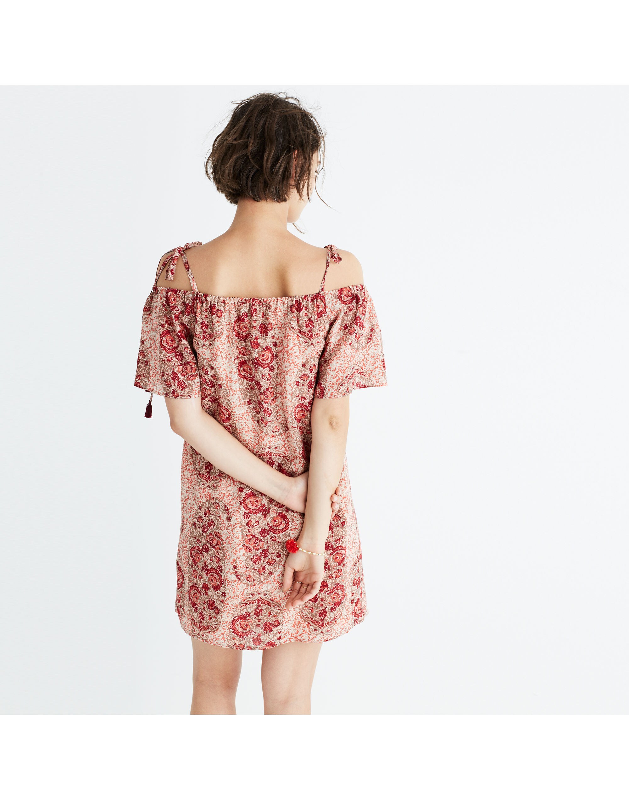 Silk Cold-Shoulder Dress in Watercolor Paisley