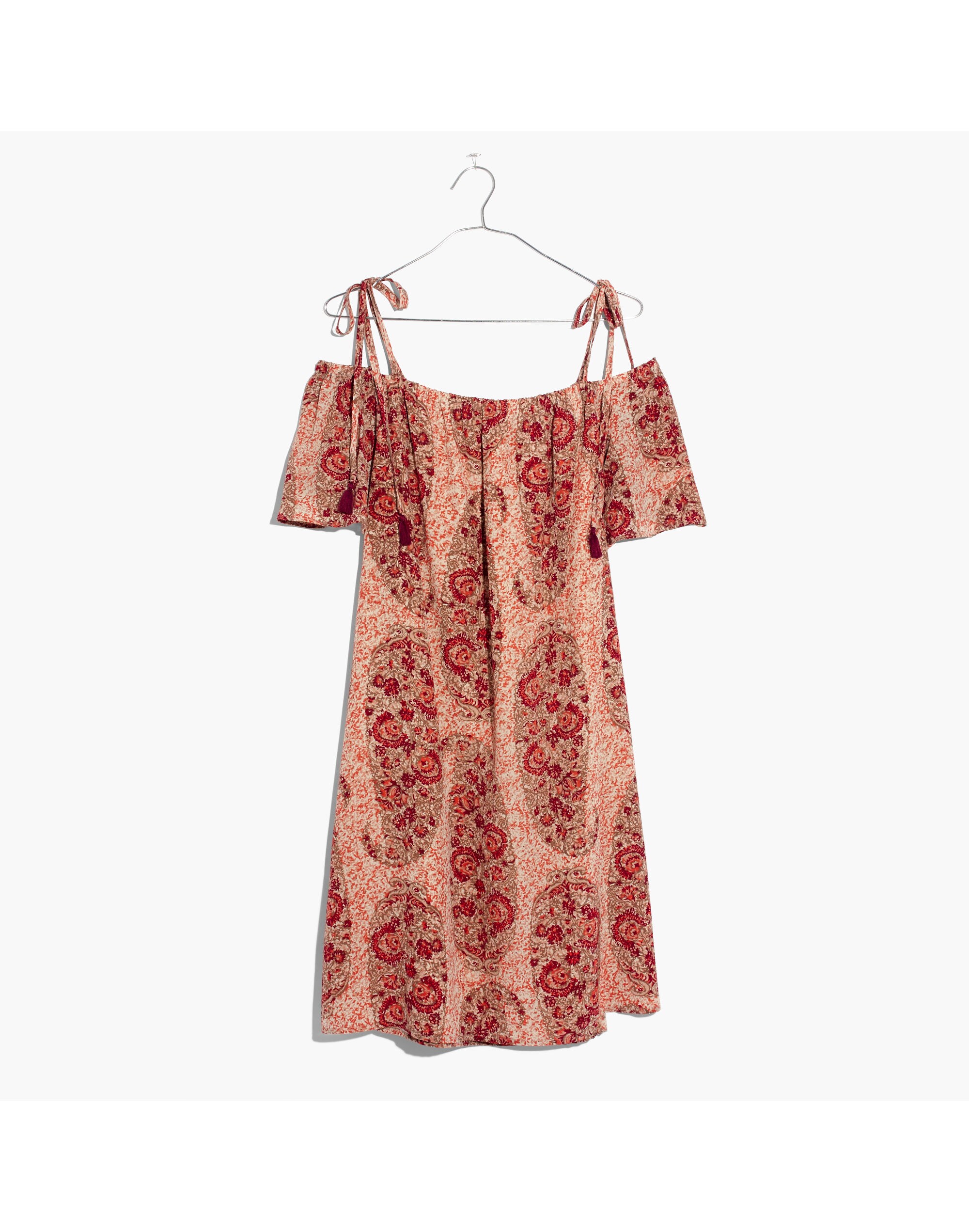 Silk Cold-Shoulder Dress in Watercolor Paisley