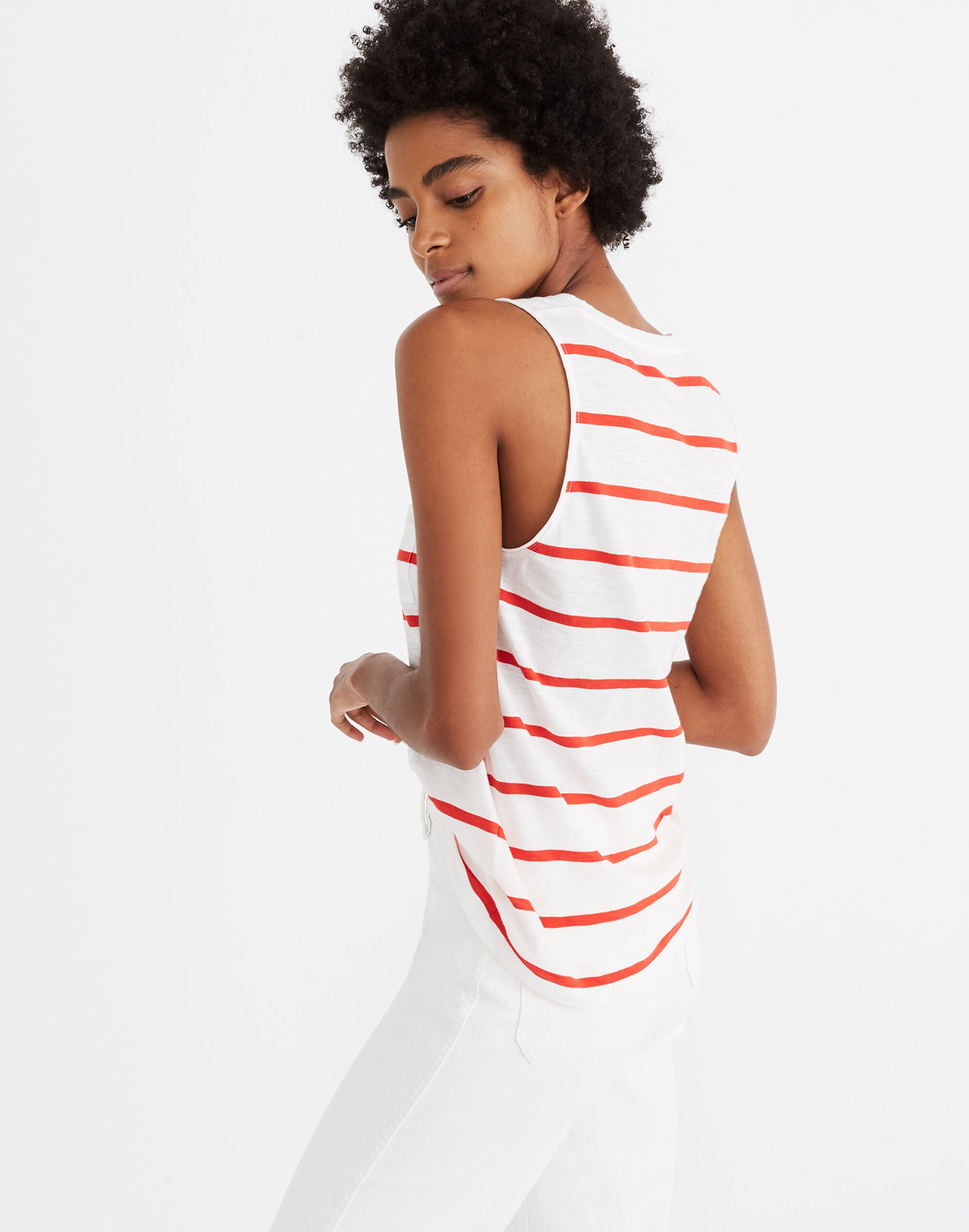 Whisper Cotton V-Neck Pocket Tank in Creston Stripe