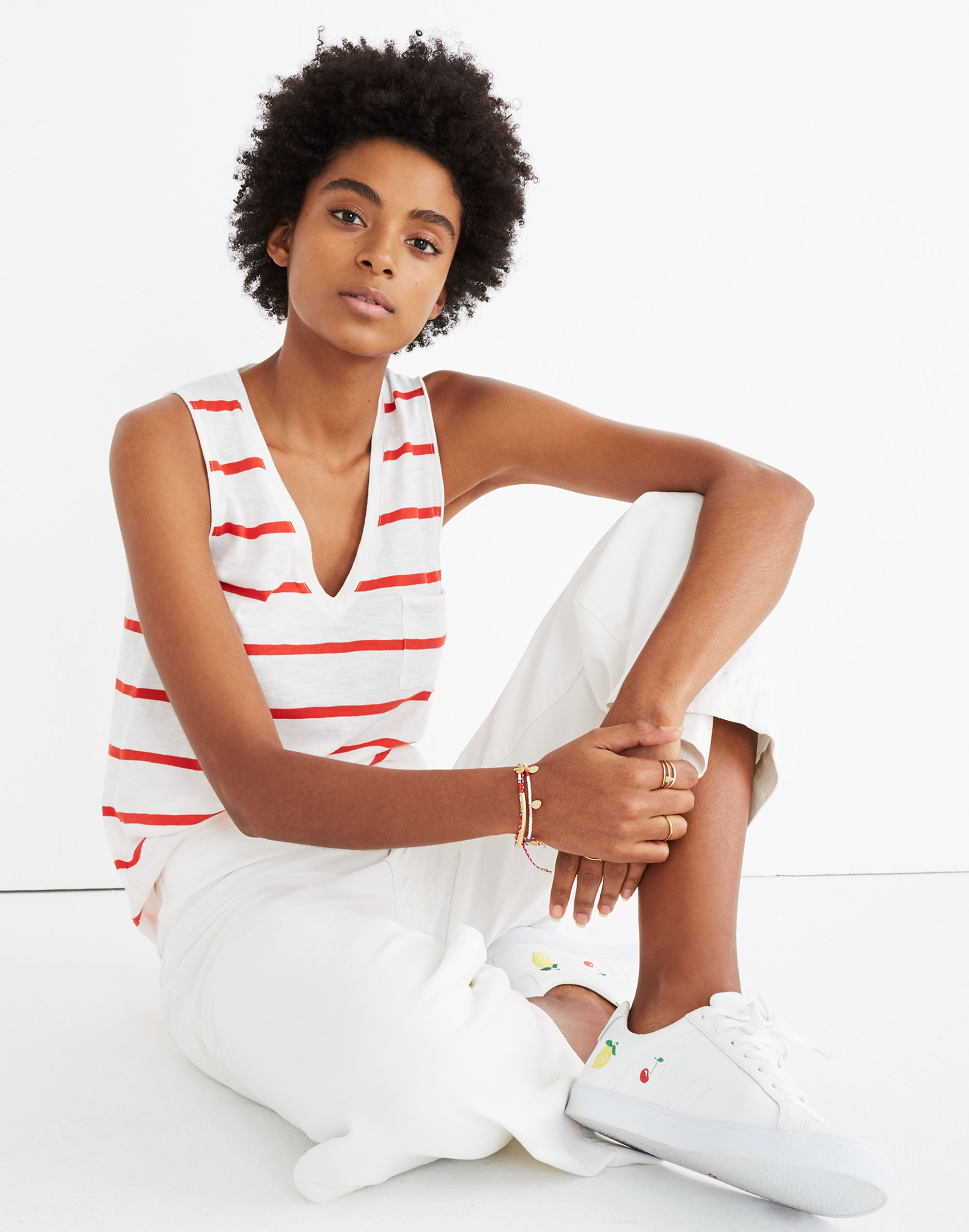 Whisper Cotton V-Neck Pocket Tank in Creston Stripe