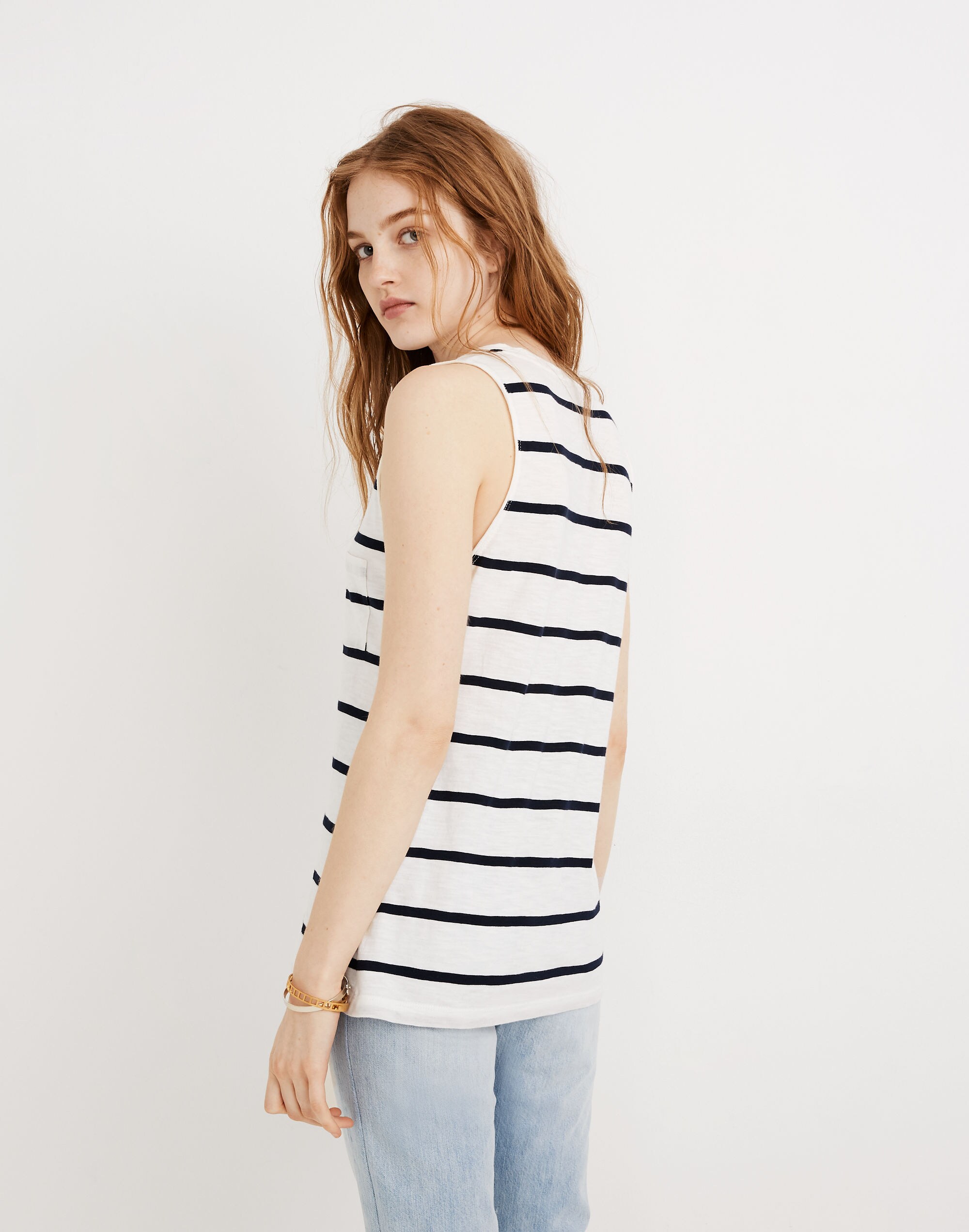 Whisper Cotton V-Neck Pocket Tank in Creston Stripe