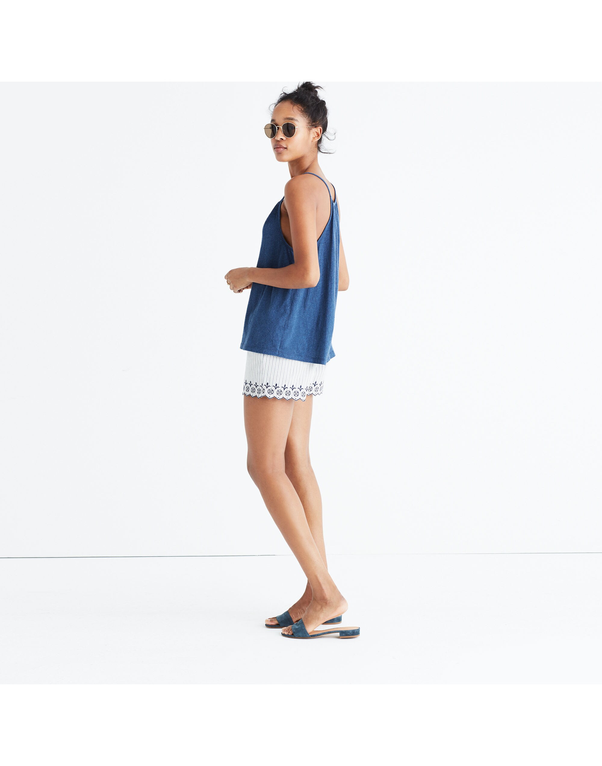 Shirred Split-Neck Tank Top