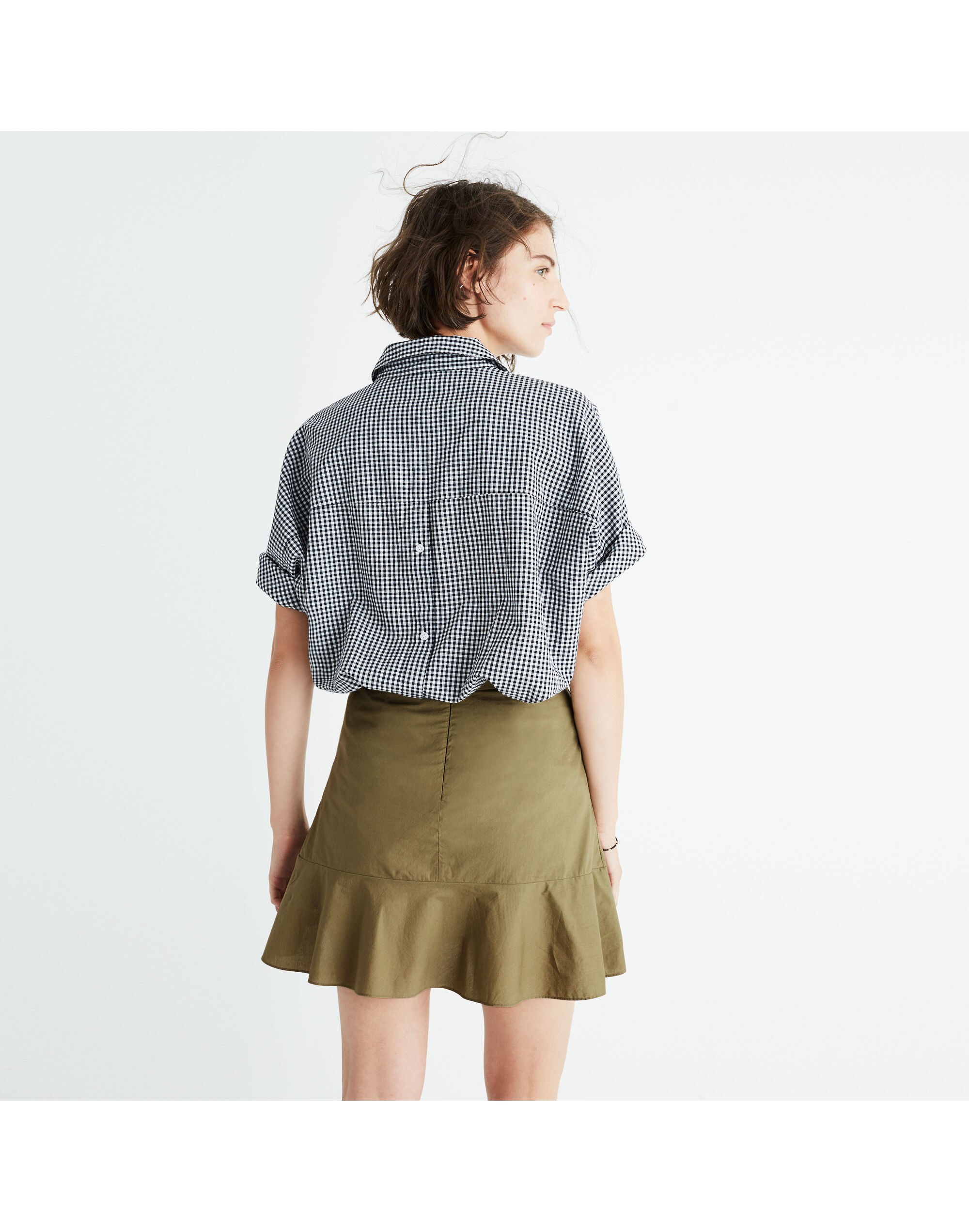Ruffle-Wrap Mini Skirt in Expat Olive
