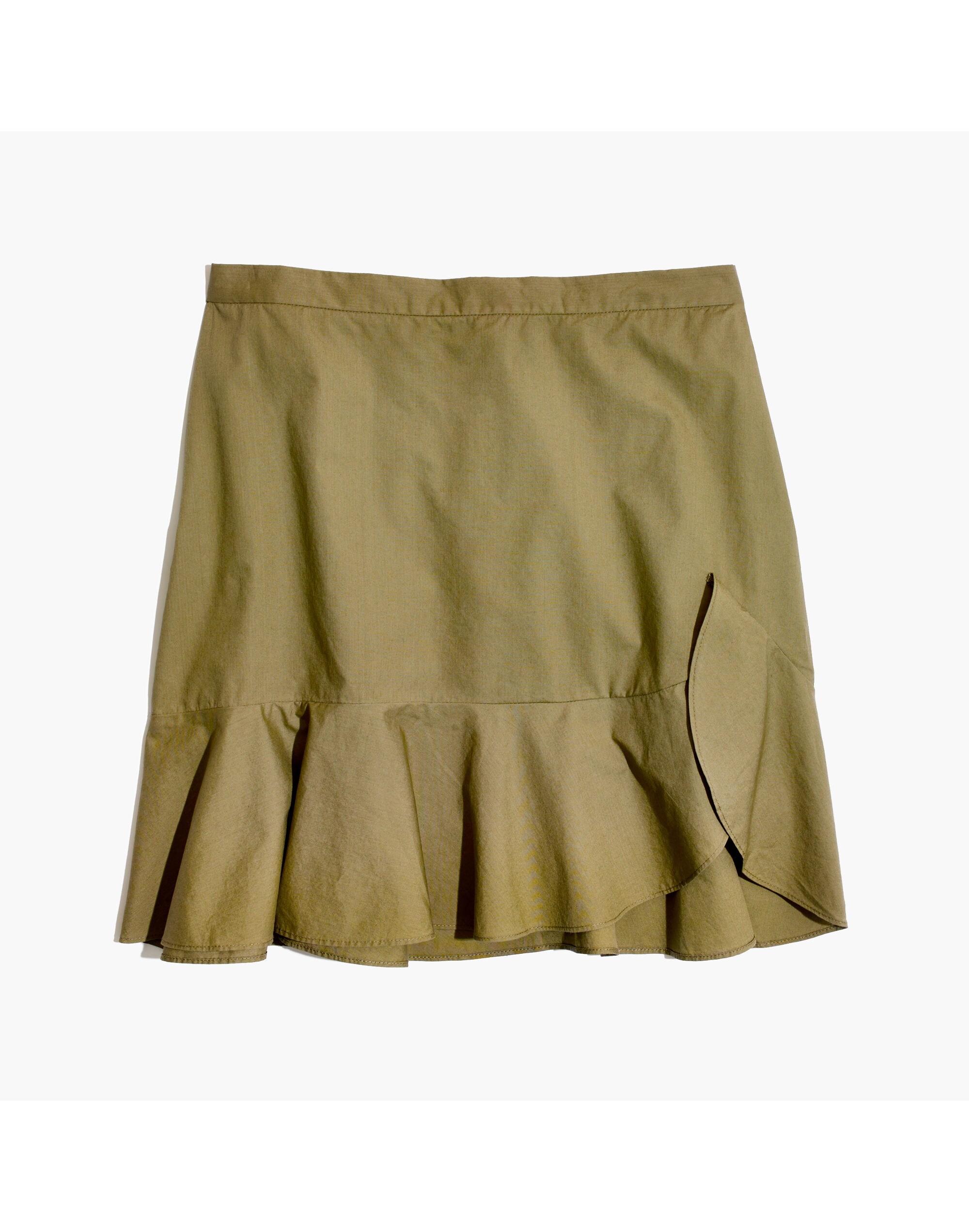 Ruffle-Wrap Mini Skirt in Expat Olive