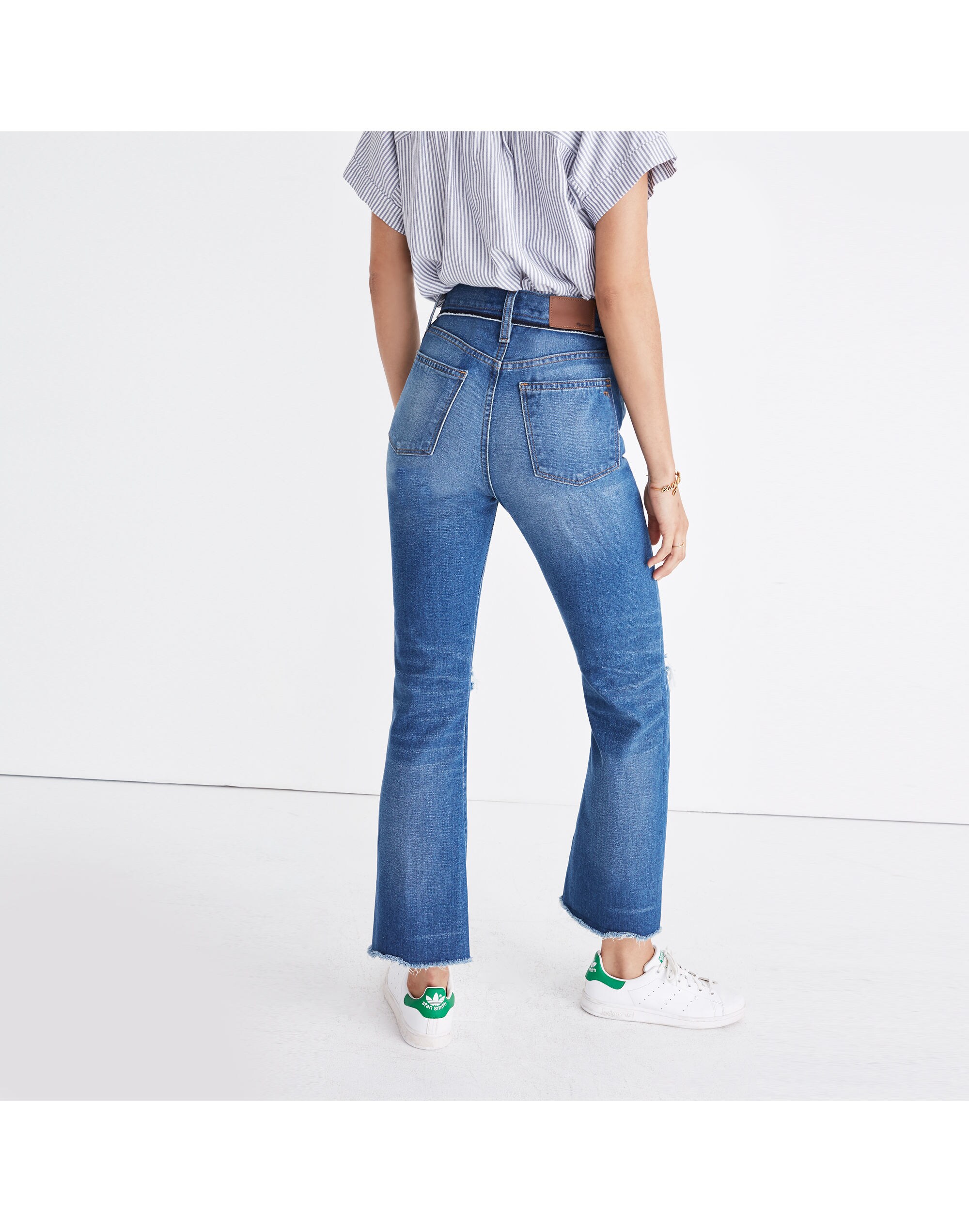 Retro Crop Bootcut Jeans: Knee-Rip Edition