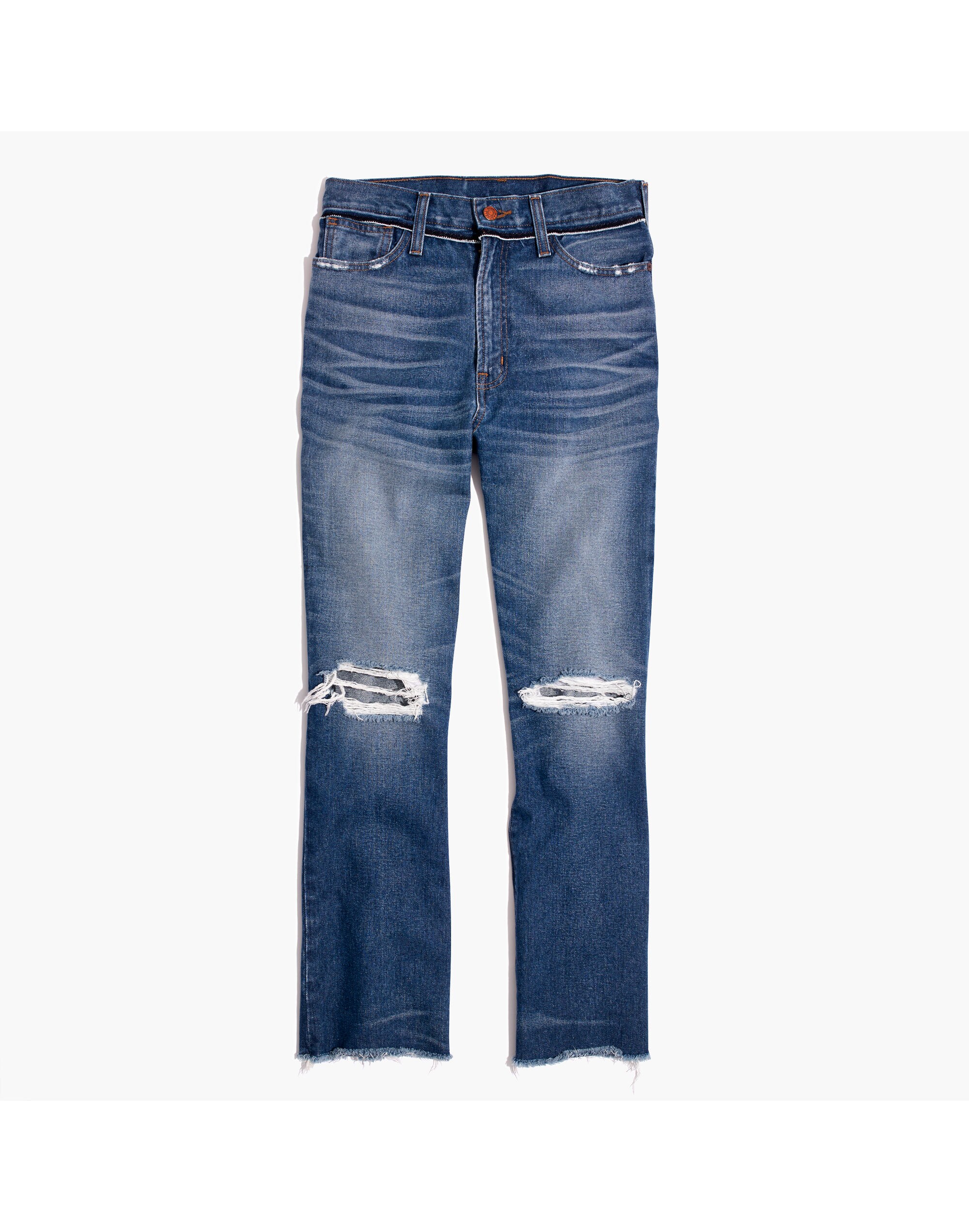 Retro Crop Bootcut Jeans: Knee-Rip Edition