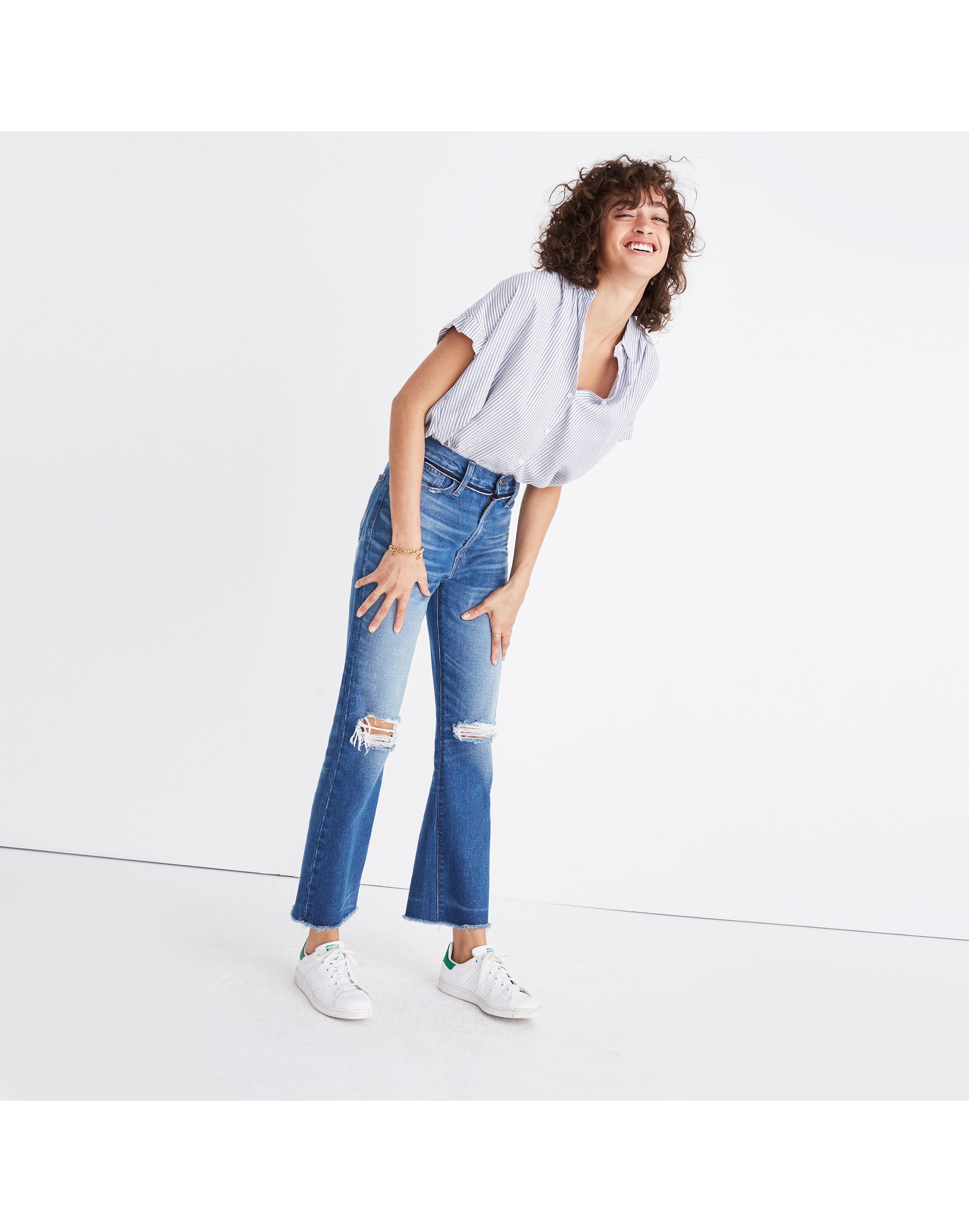 retro crop bootcut jeans: knee-rip edition