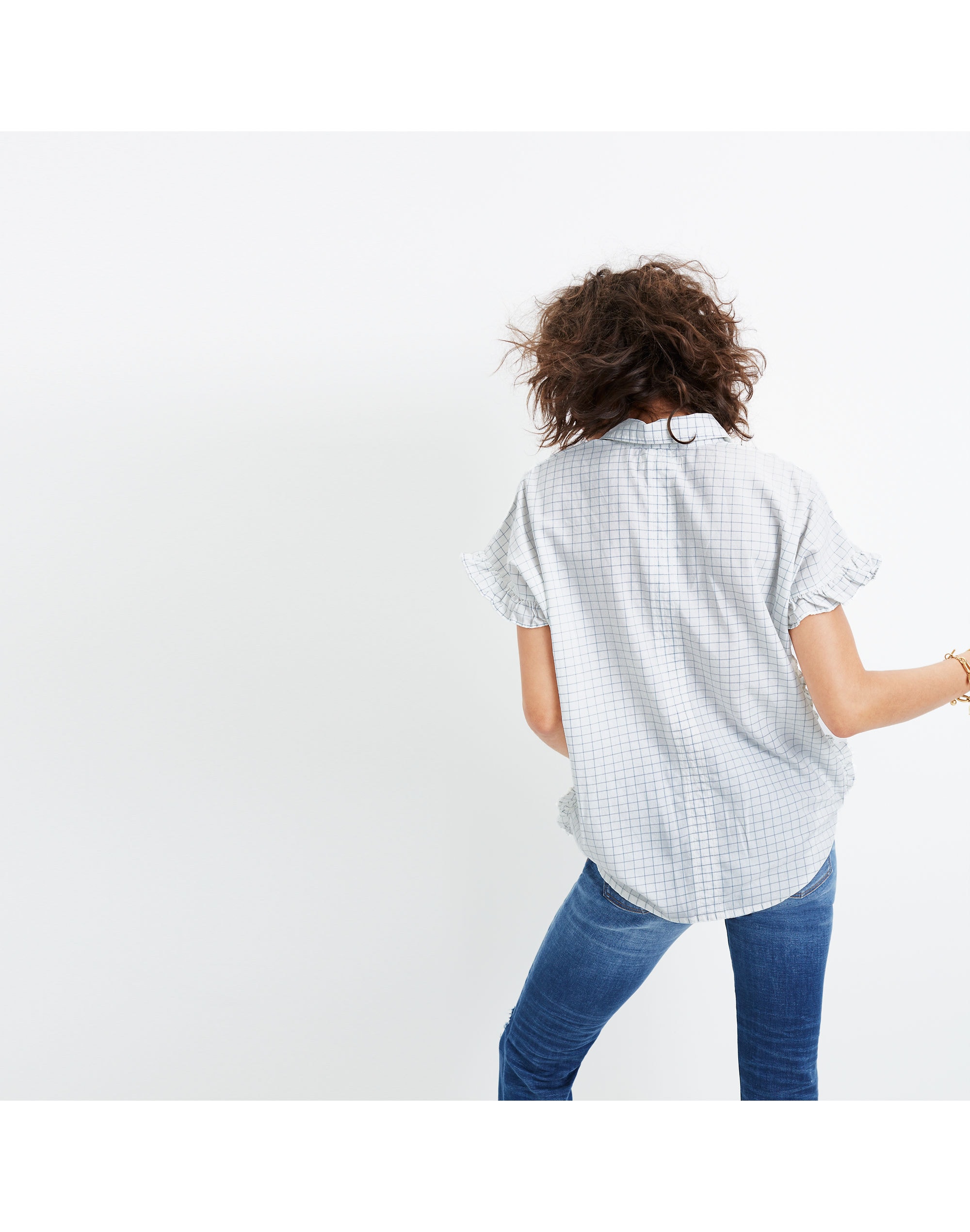 Windowpane Ruffle-Side Shirt