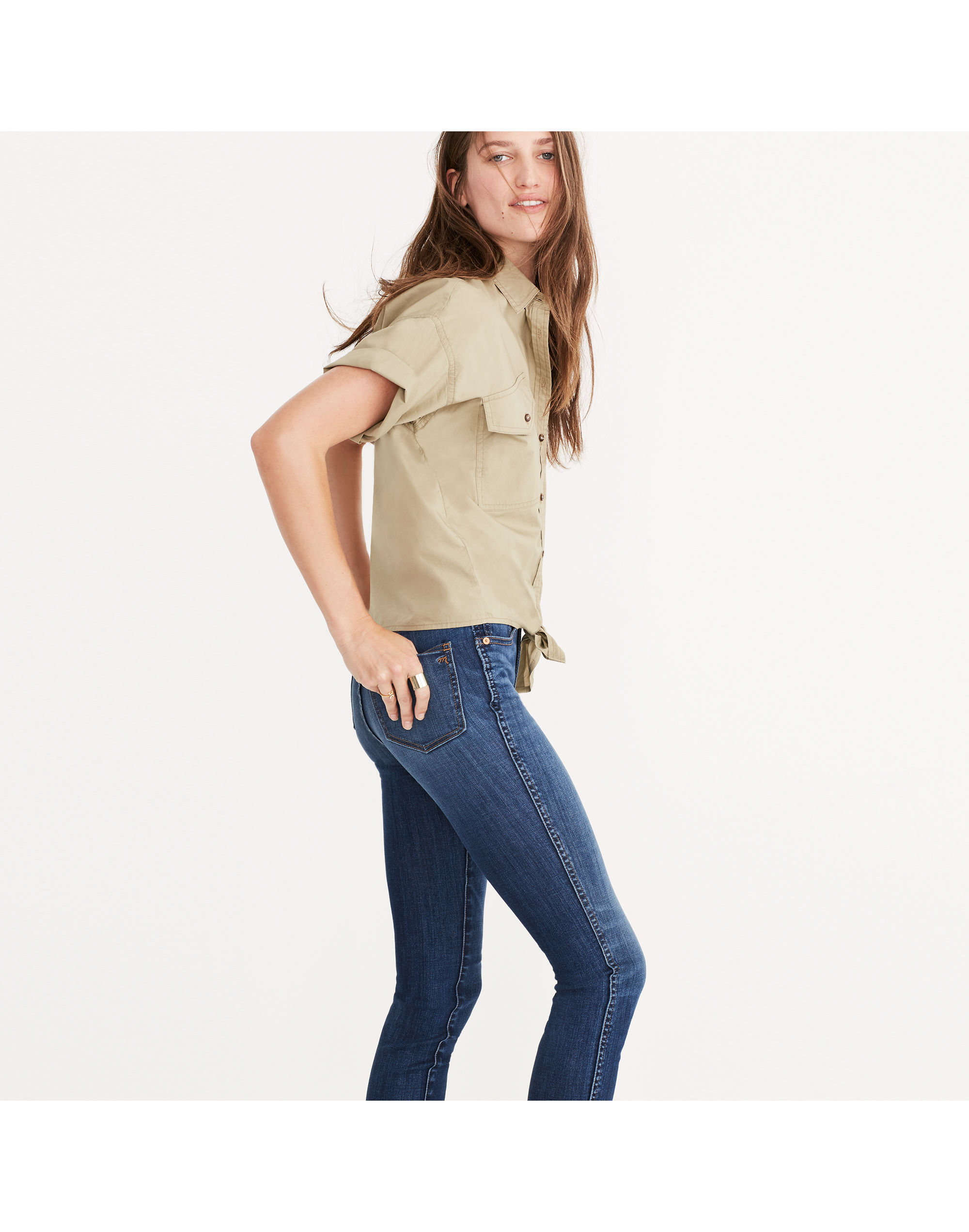 embroidered tie-front safari shirt