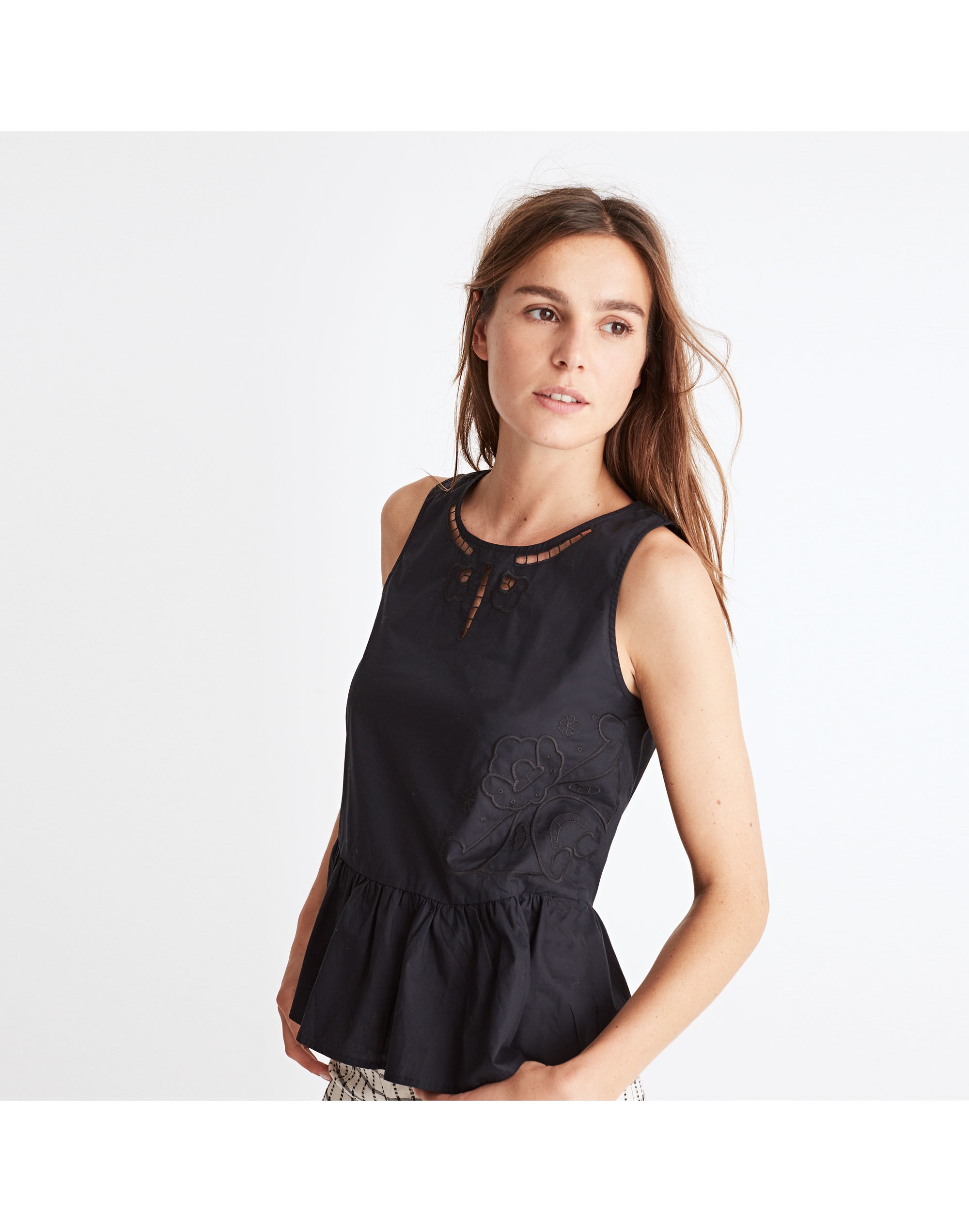 embroidered peplum tank top