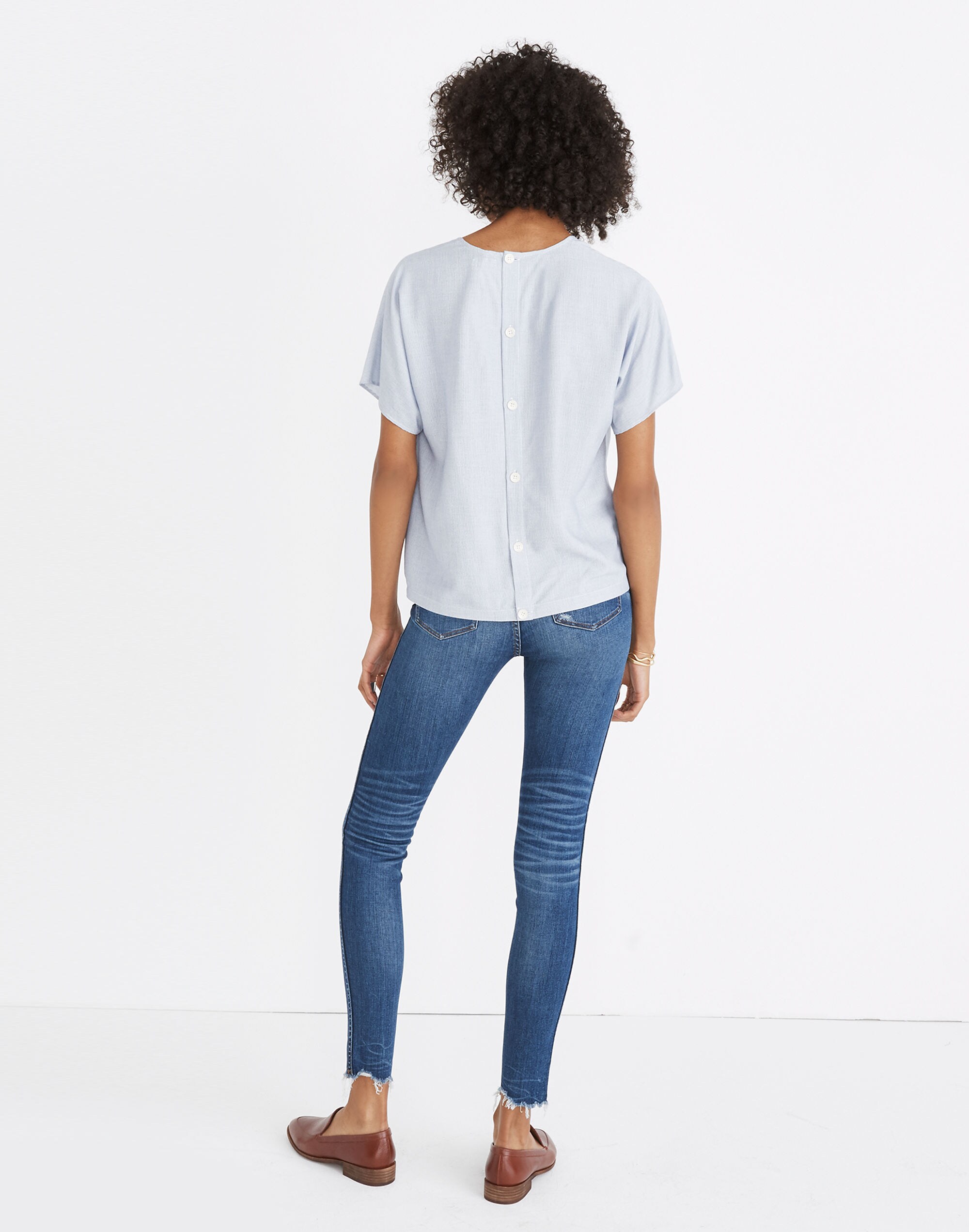 Button-Back Tie Tee in Stripe