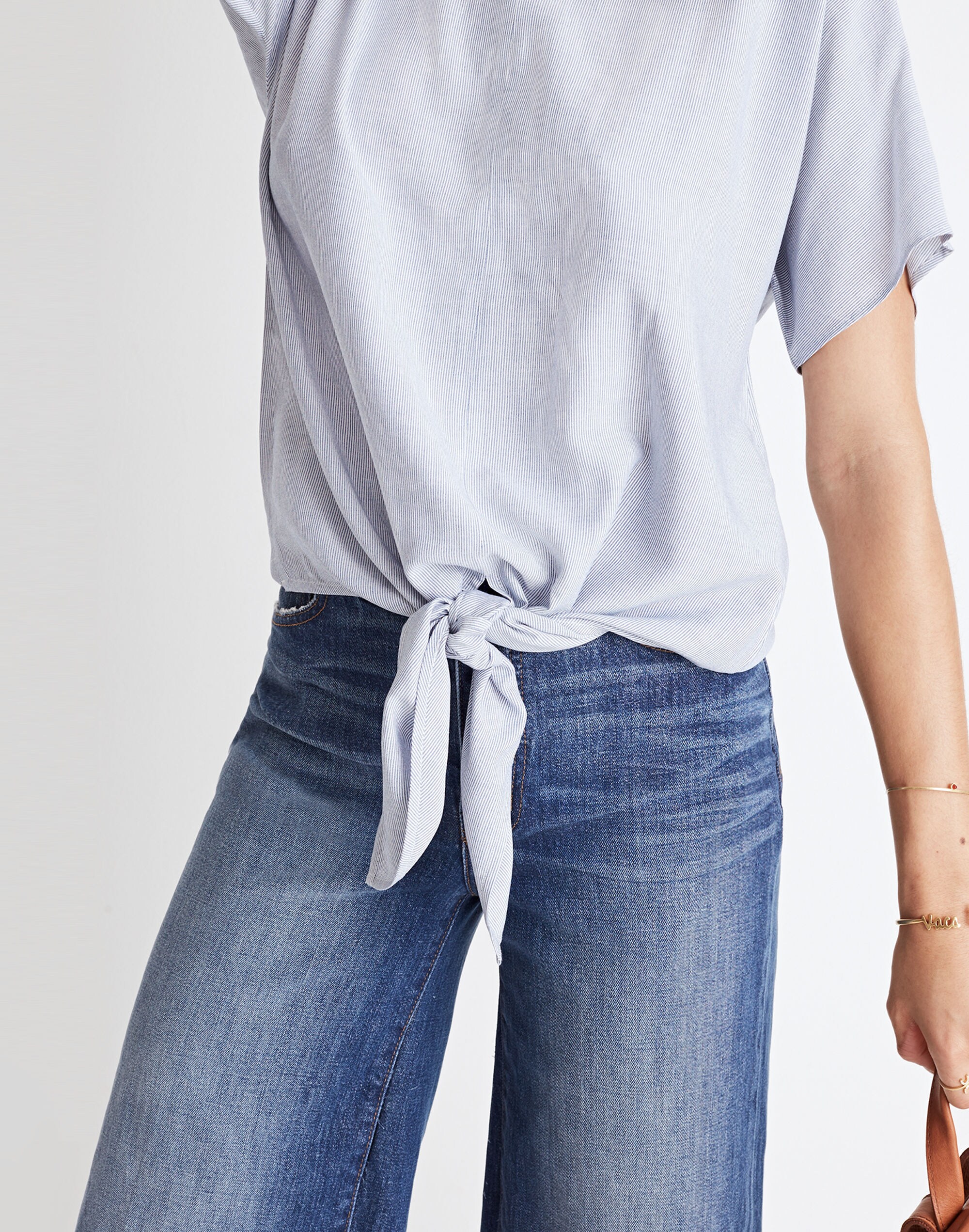 Button-Back Tie Tee in Stripe
