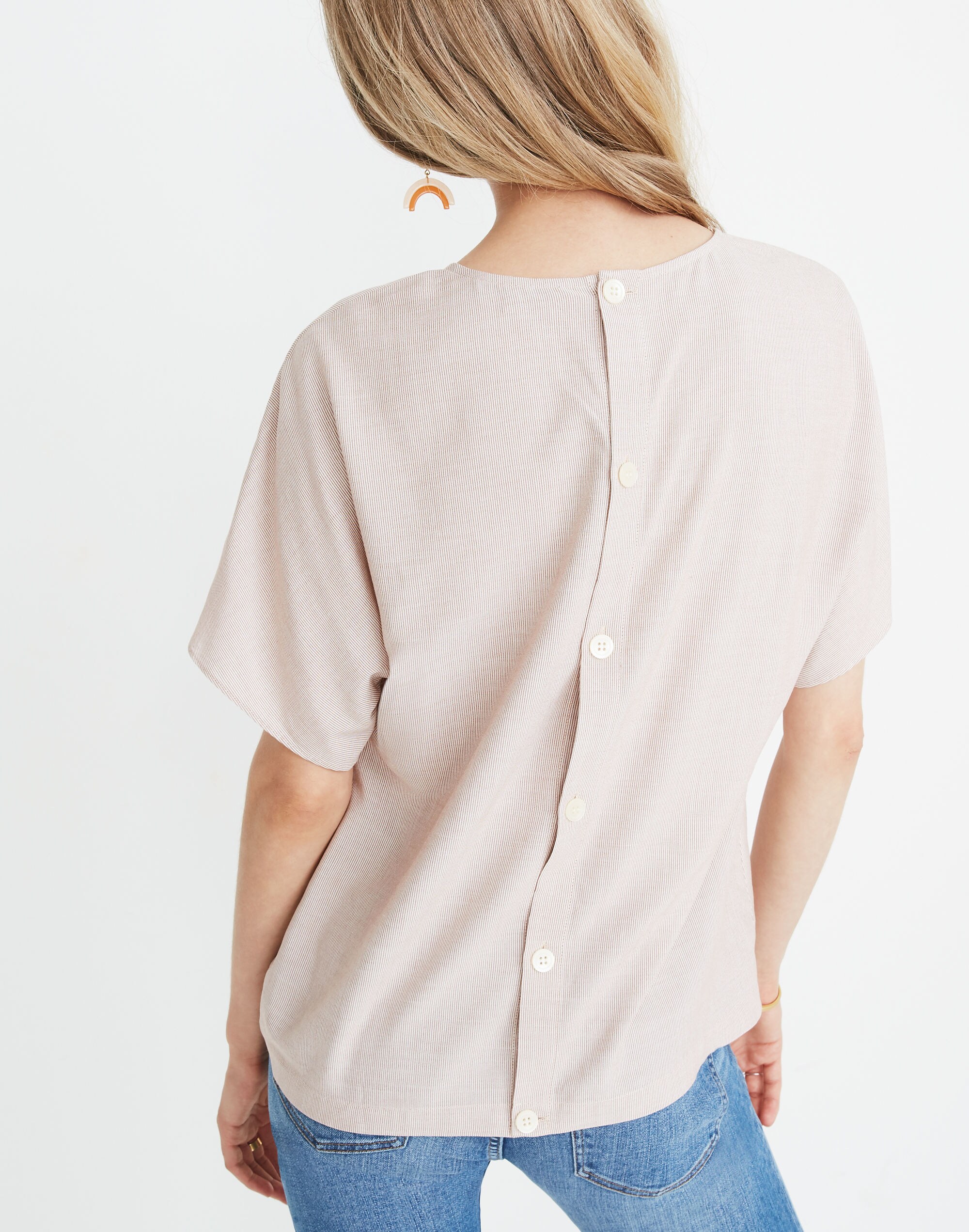Button-Back Tie Tee in Stripe
