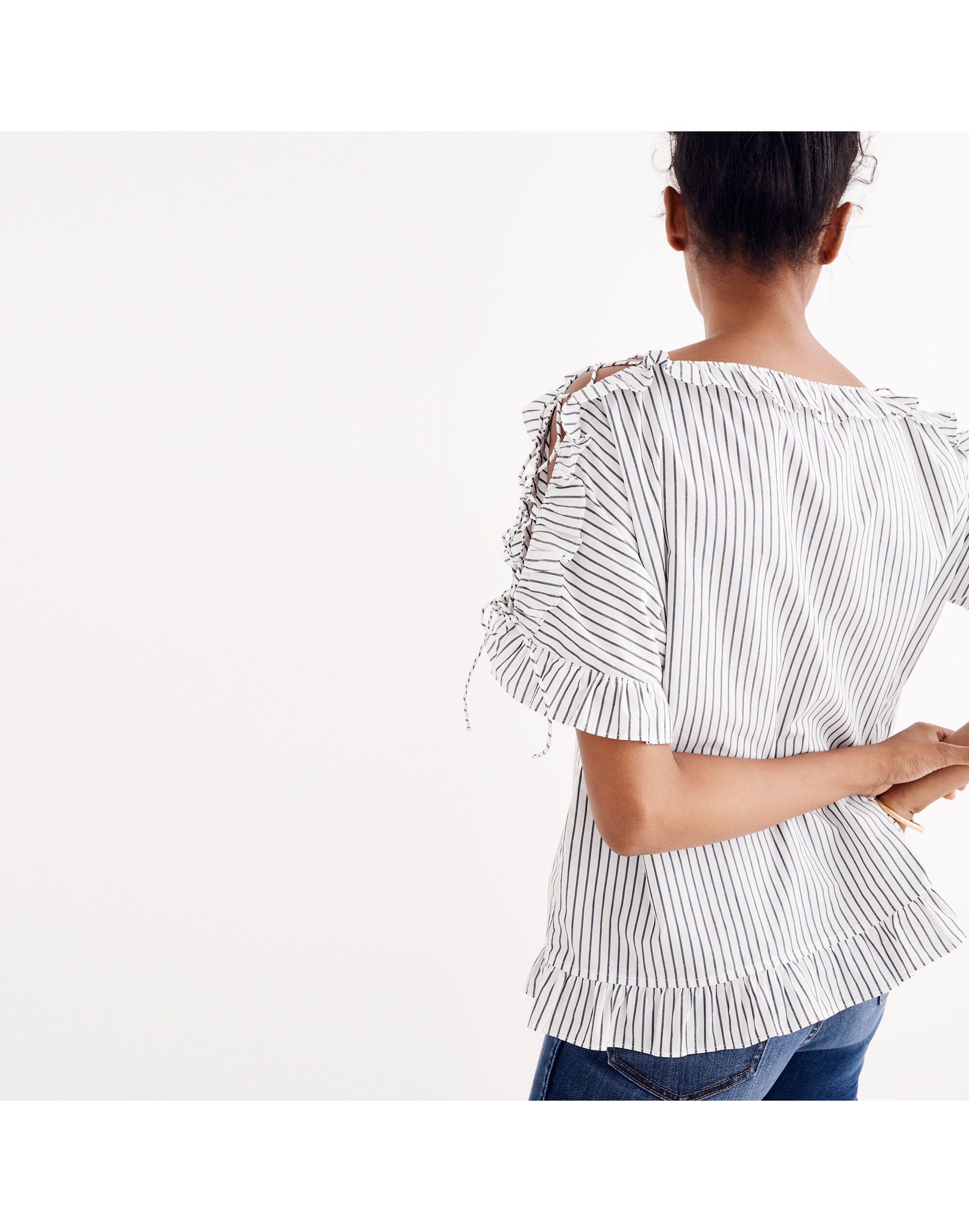 Ruffled Lace-Up Top in Stripe