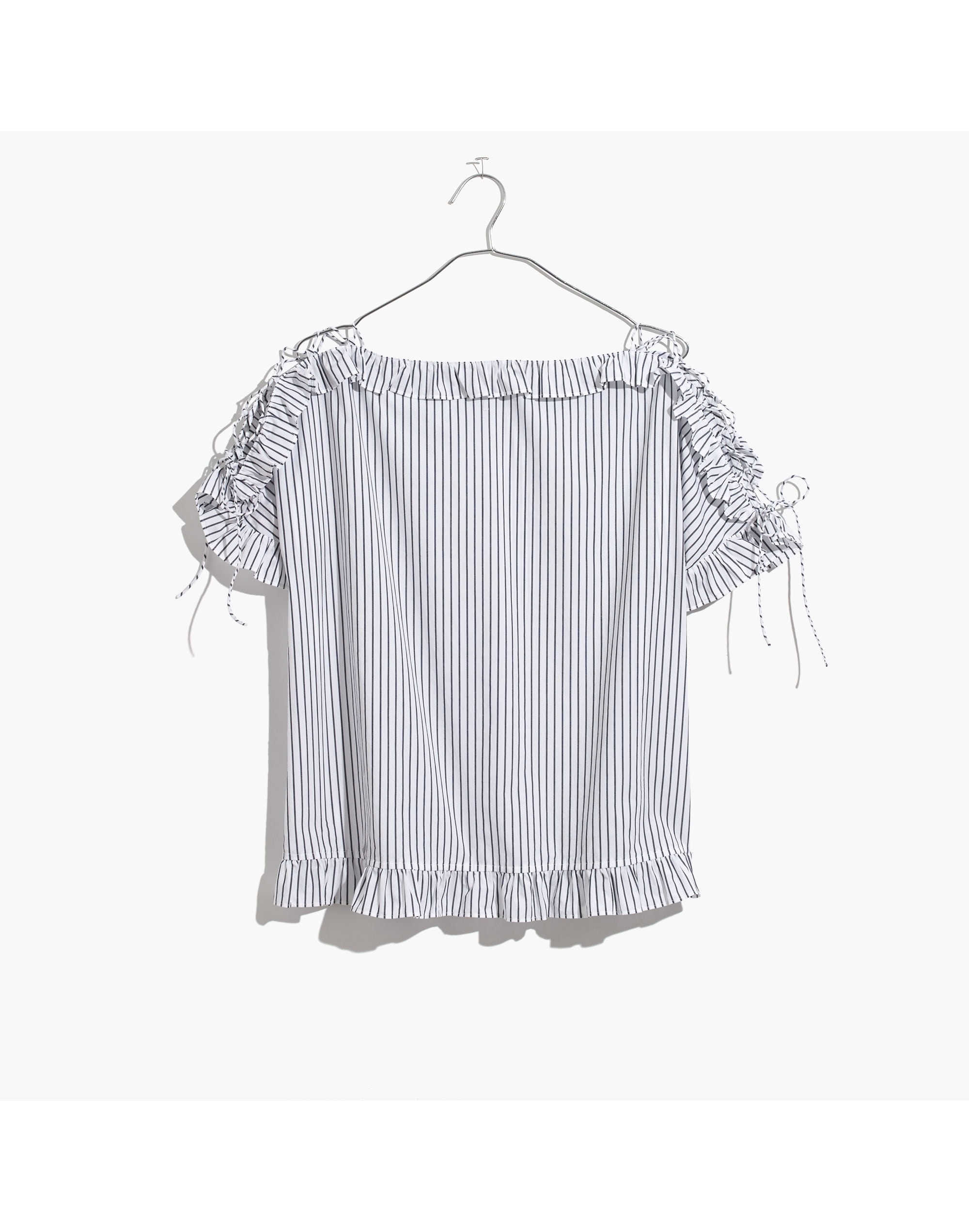 Ruffled Lace-Up Top in Stripe