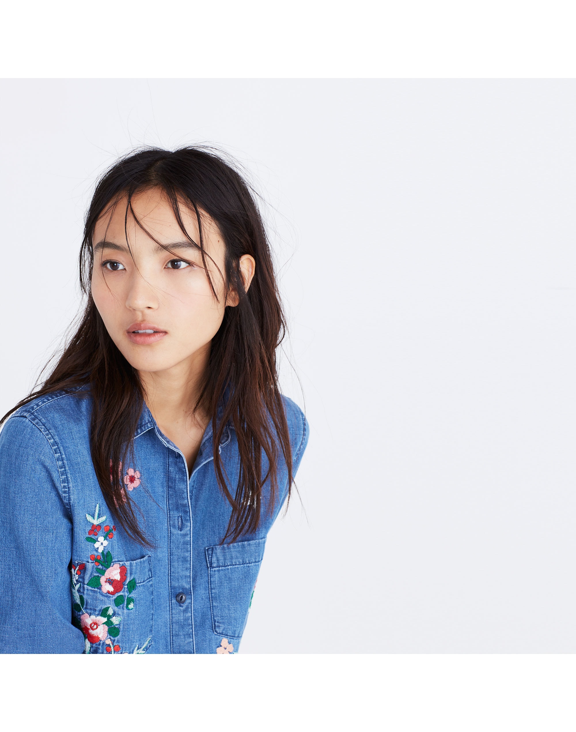 Embroidered Cutoff Denim Shirt