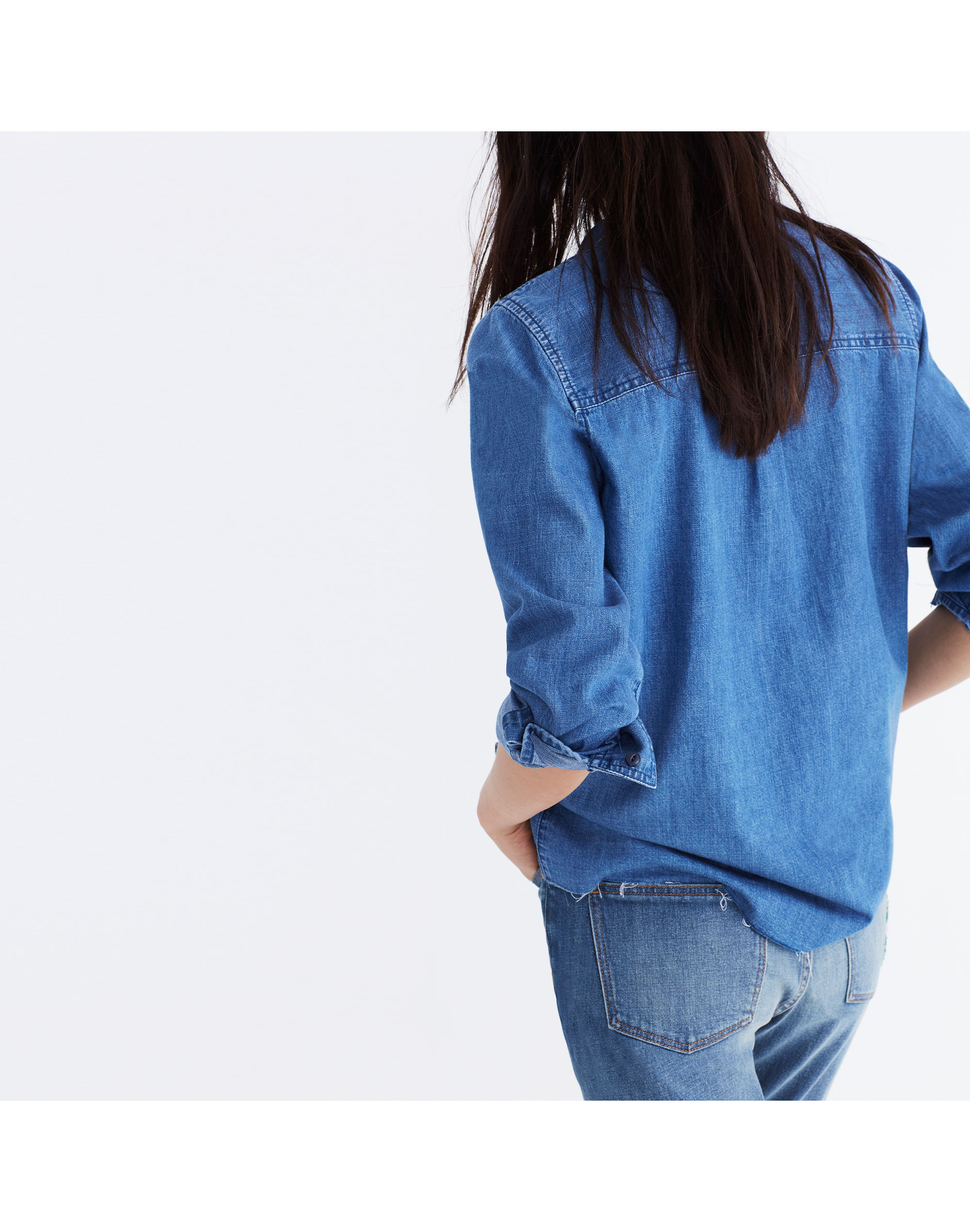 Embroidered Cutoff Denim Shirt