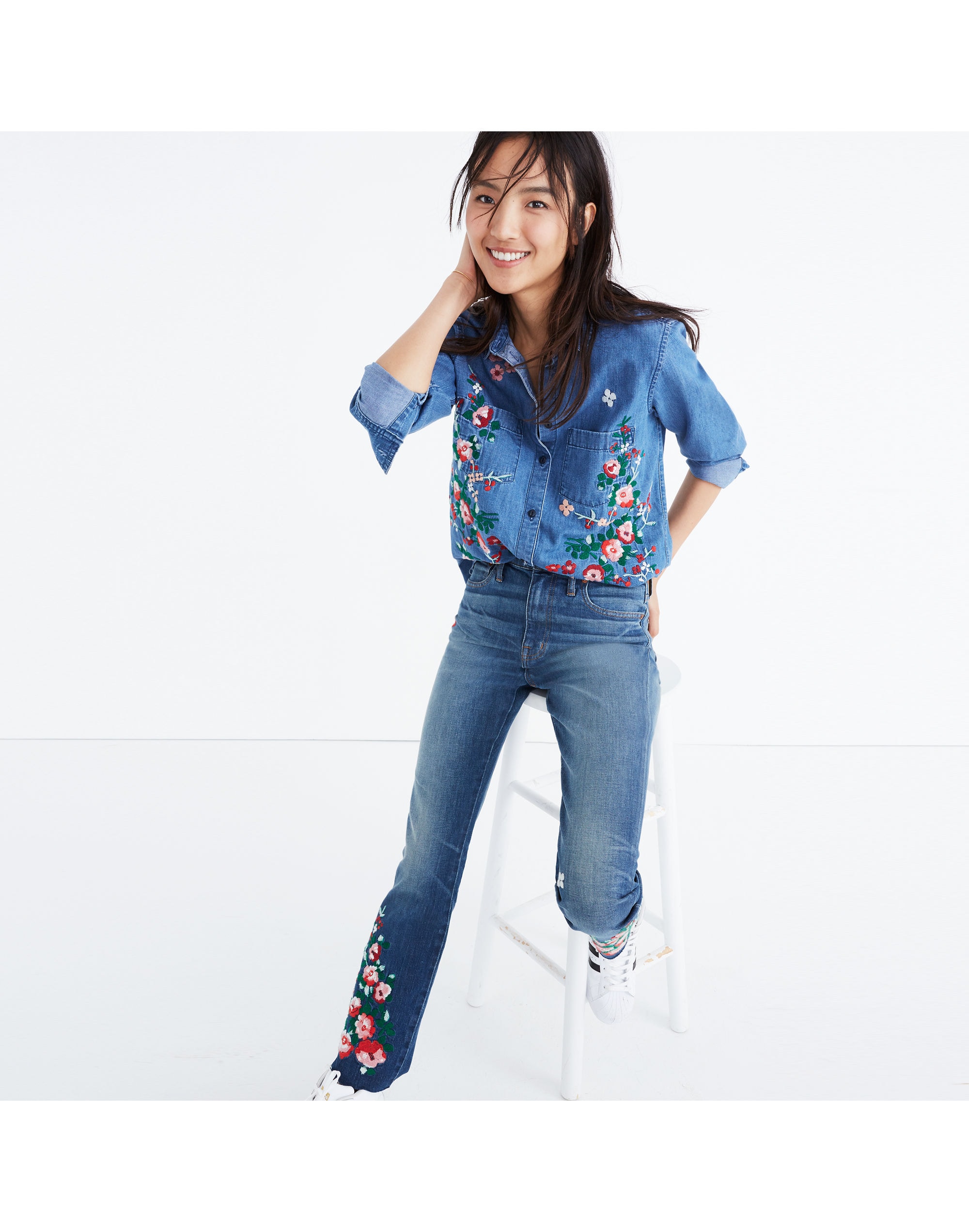 Embroidered Cutoff Denim Shirt