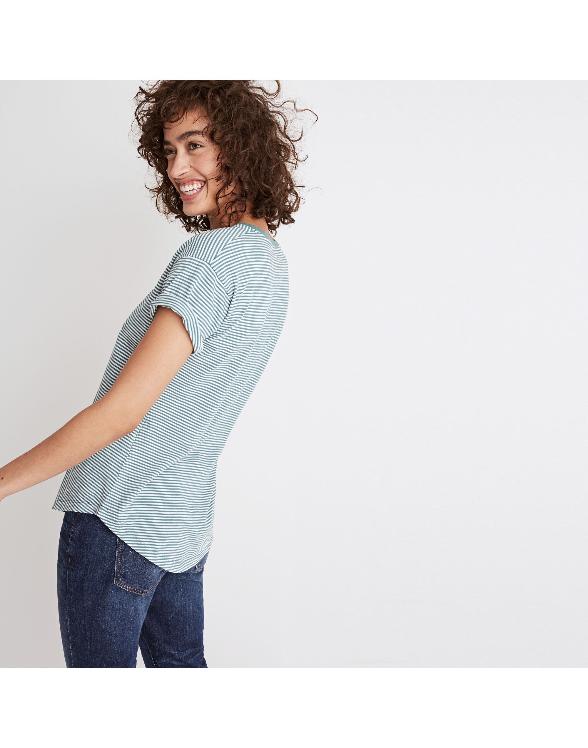 Whisper Cotton Crewneck Tee in Shirley Stripe