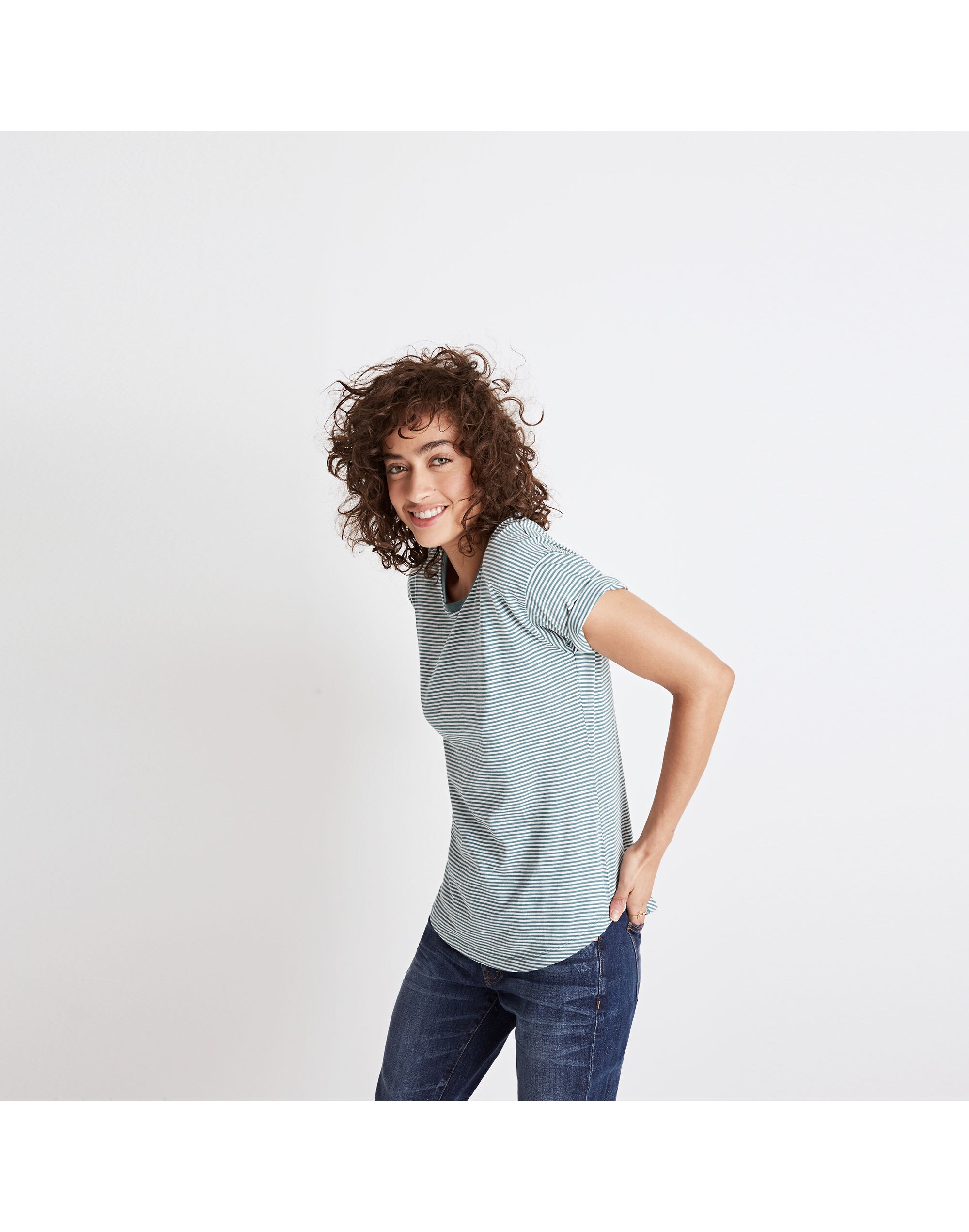Whisper Cotton Crewneck Tee in Shirley Stripe