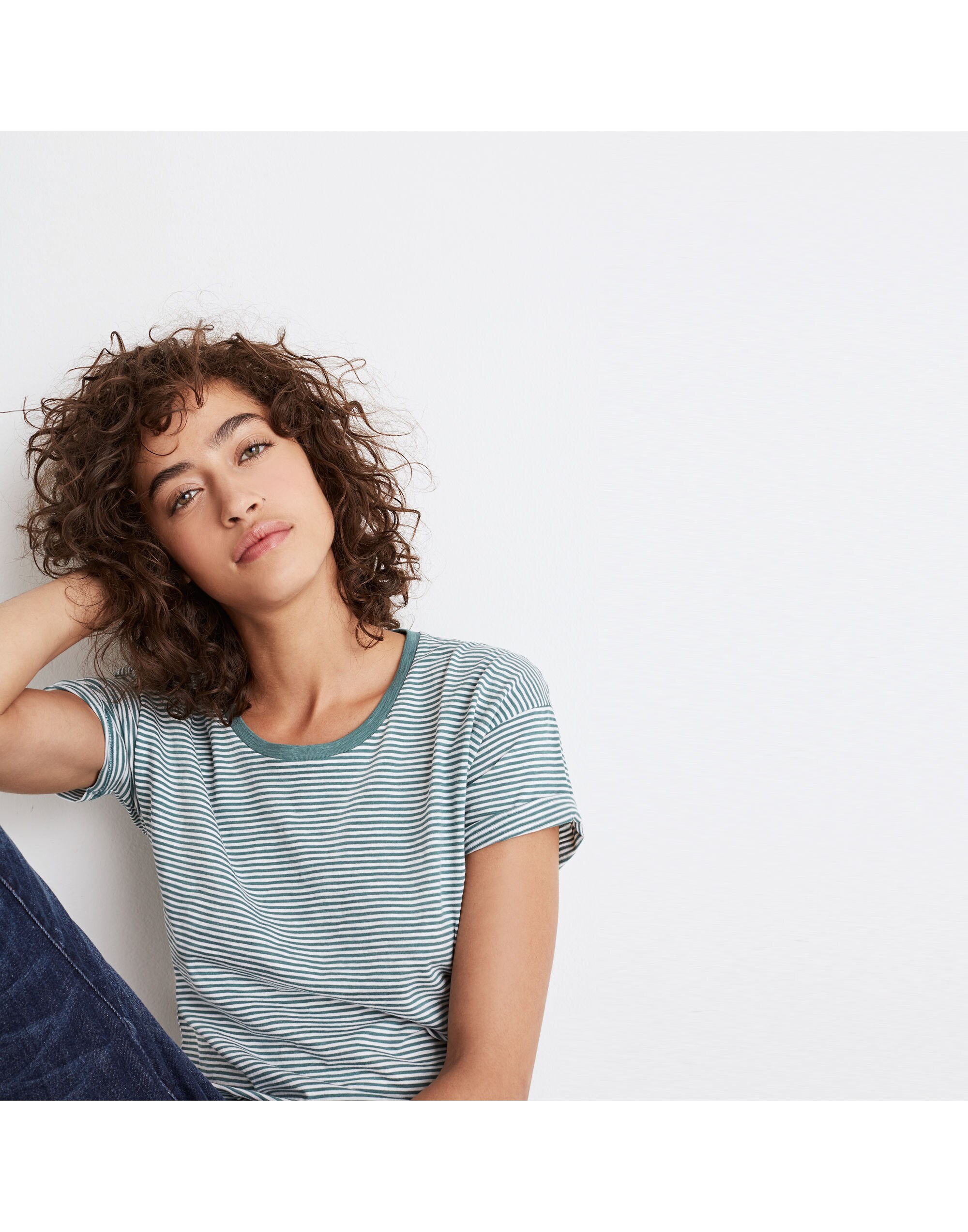 Whisper Cotton Crewneck Tee in Shirley Stripe
