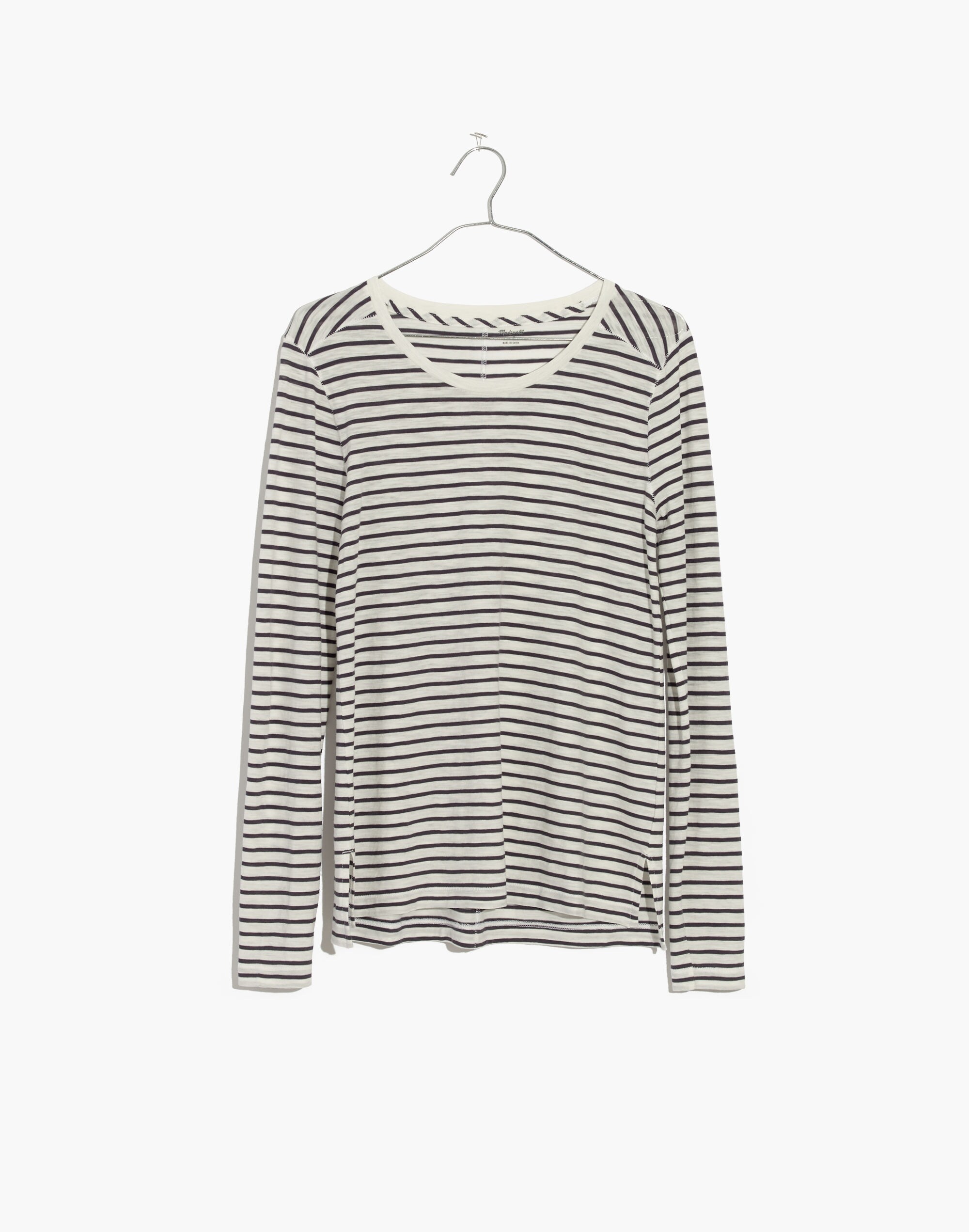 Whisper Cotton Long-Sleeve Crewneck Tee in Alameda Stripe