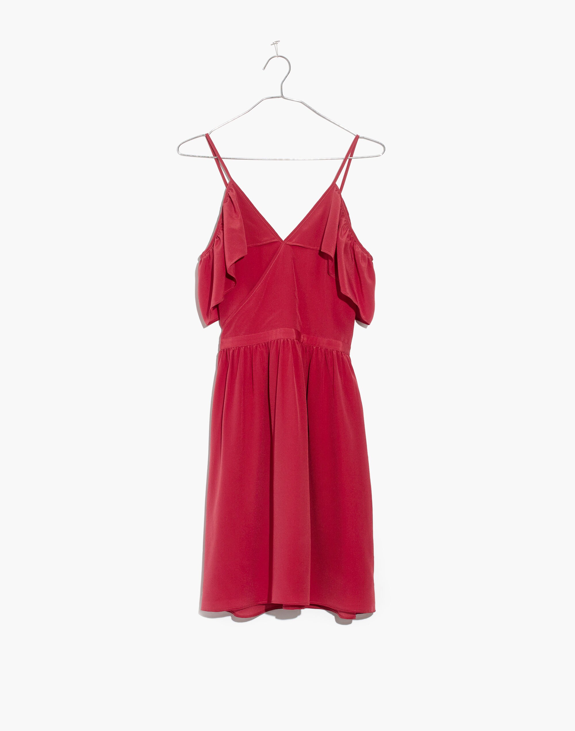 Silk Cold-Shoulder Ruffle Dress