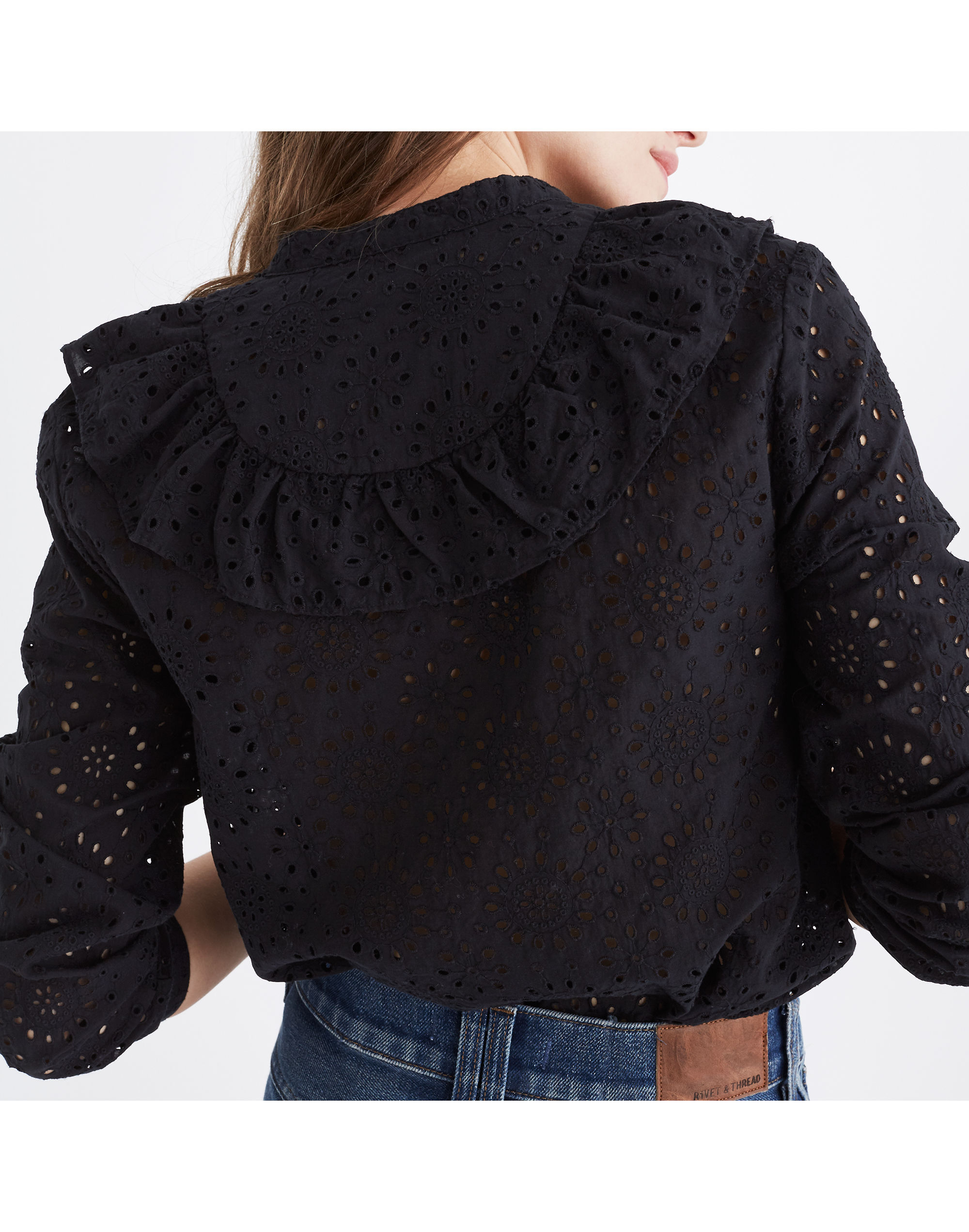 Eyelet Ruffle-Front Blouse