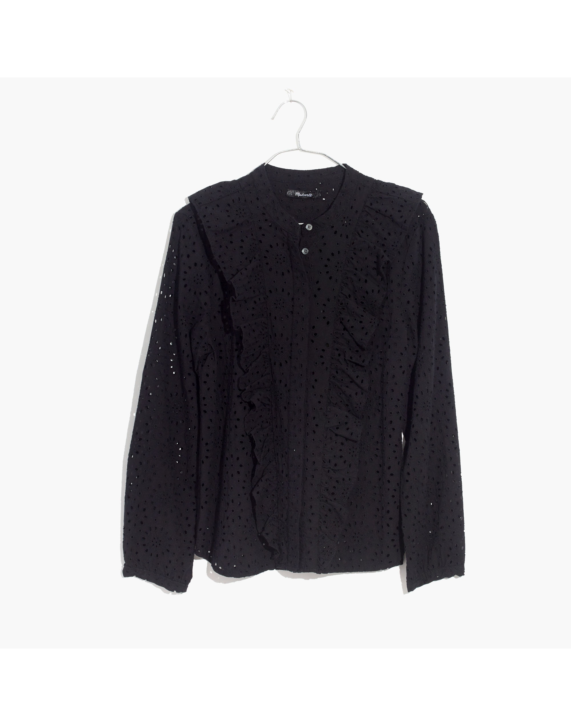 Eyelet Ruffle-Front Blouse
