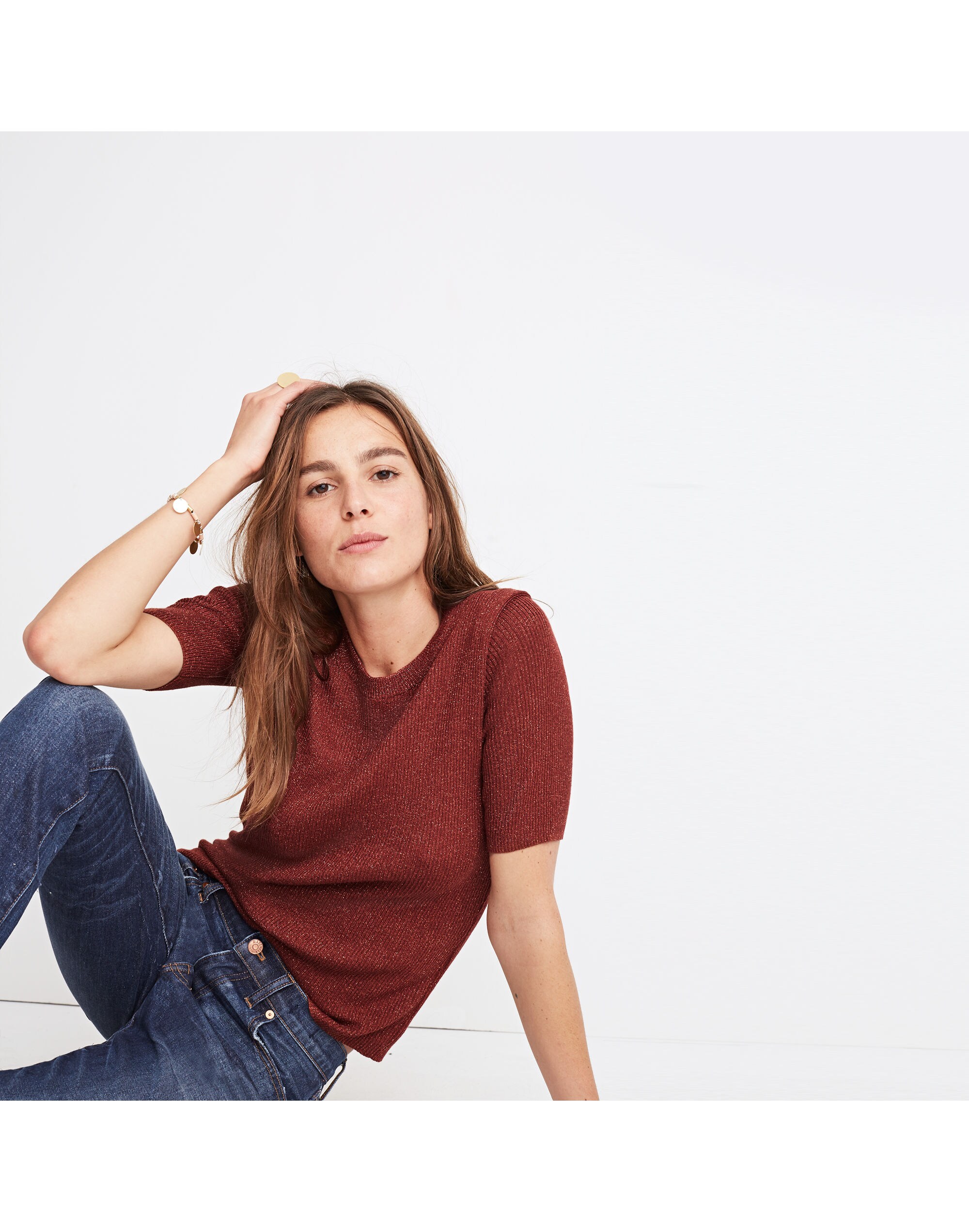 Evening Sparkle Ribbed Sweater Top