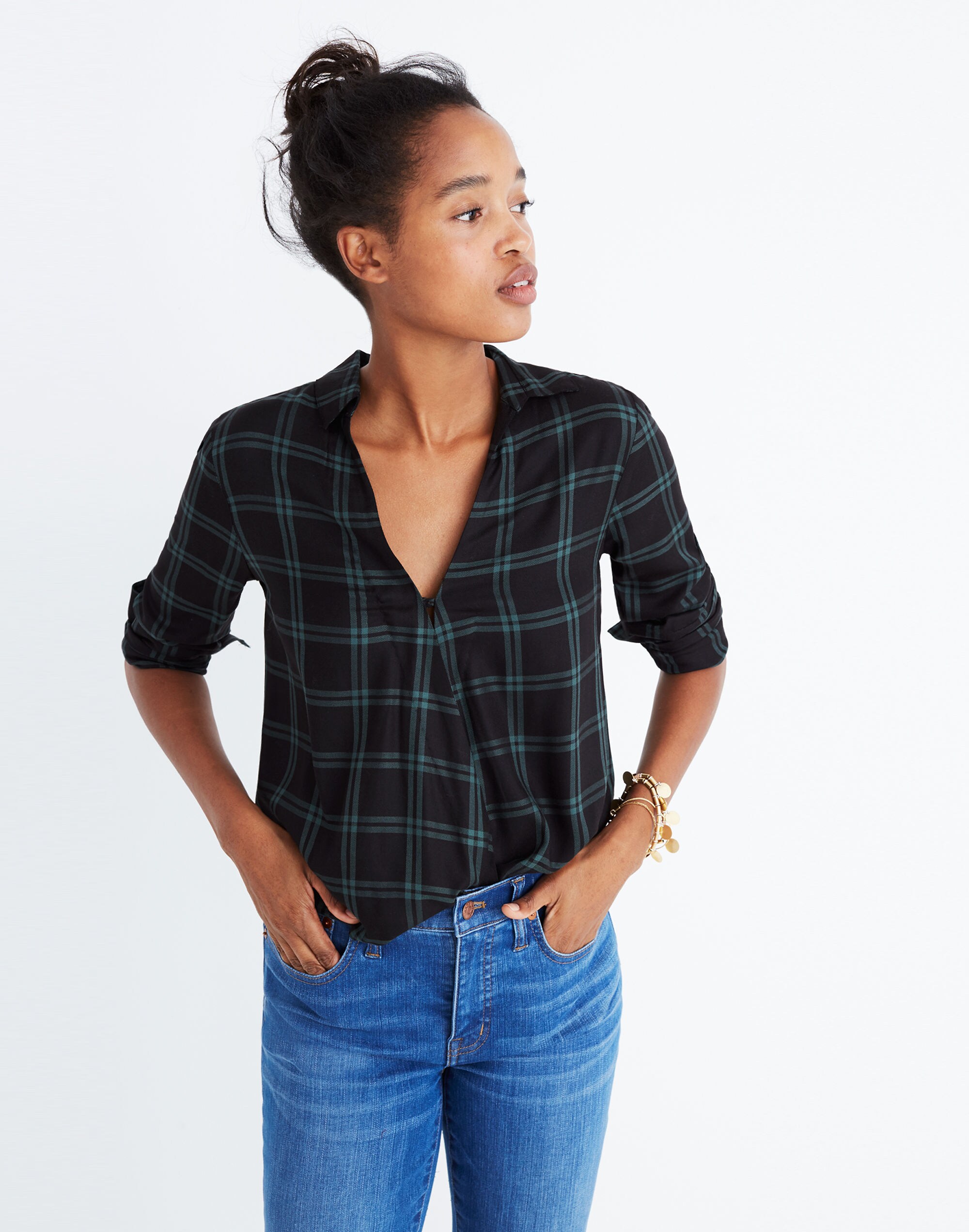 Wrap-Front Shirt in Palma Plaid