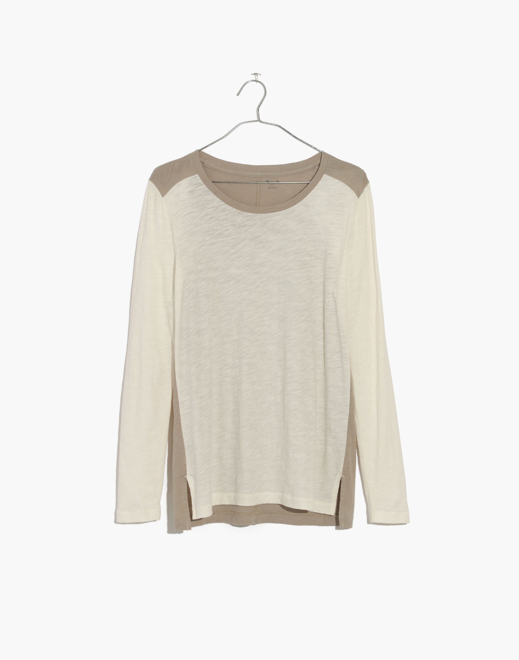 Whisper Cotton Long-Sleeve Crewneck Tee in Colorblock