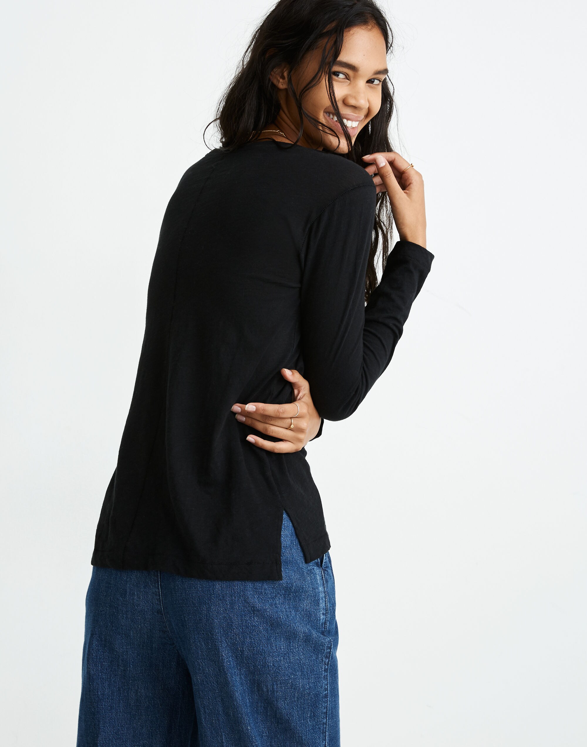 Whisper Cotton Crewneck Long-Sleeve Tee