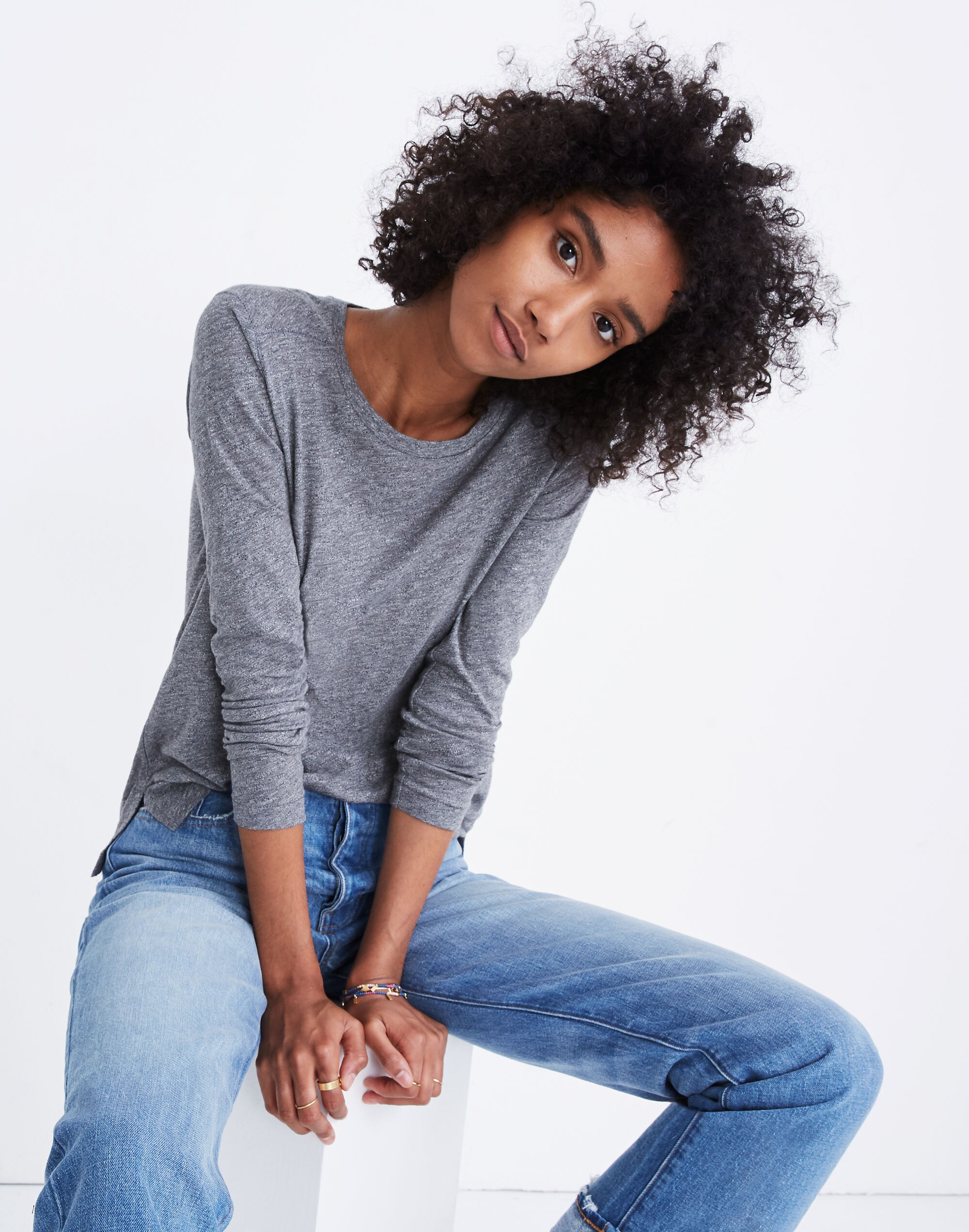 Whisper Cotton Crewneck Long-Sleeve Tee