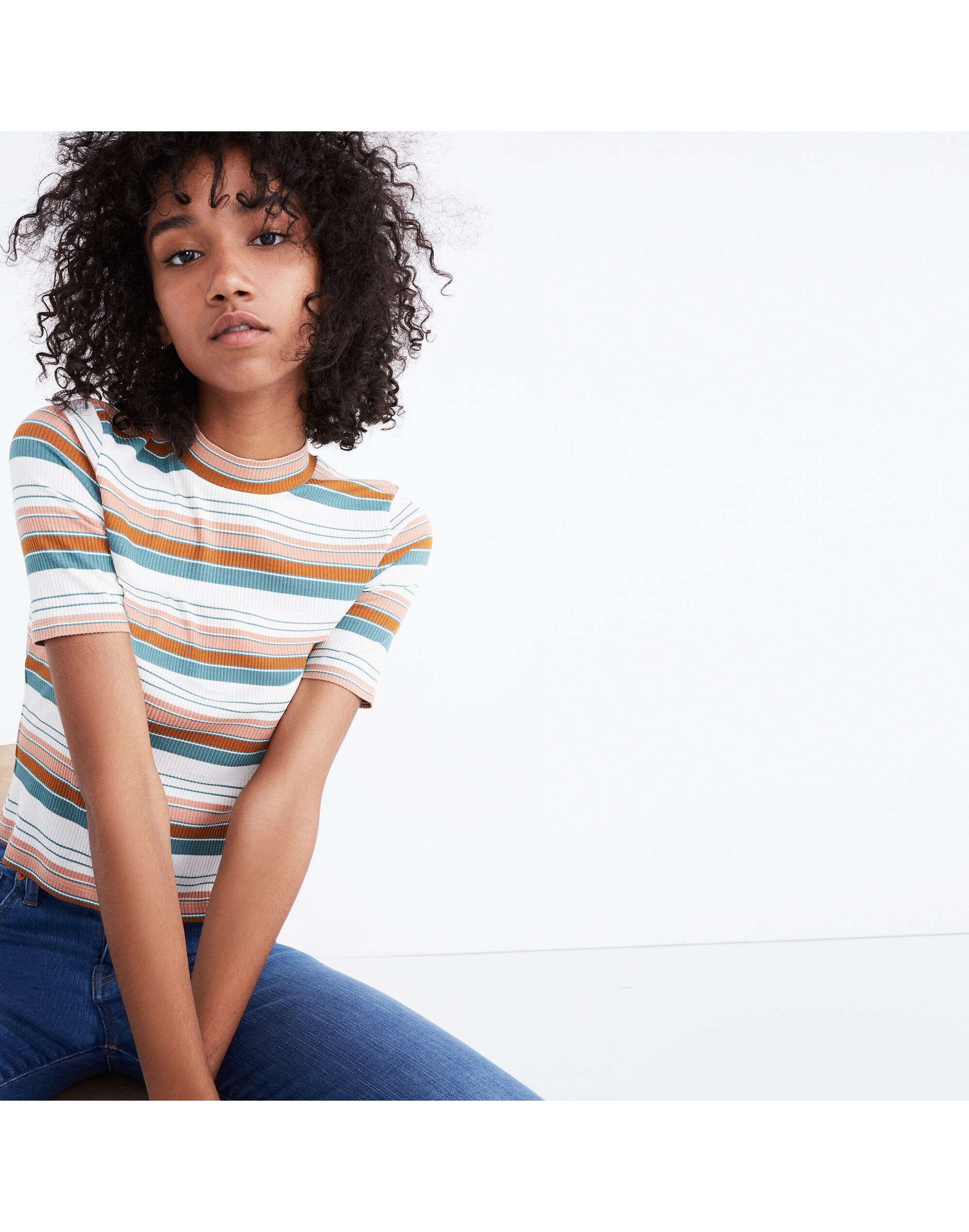 Mockneck Tee in Linett Stripe