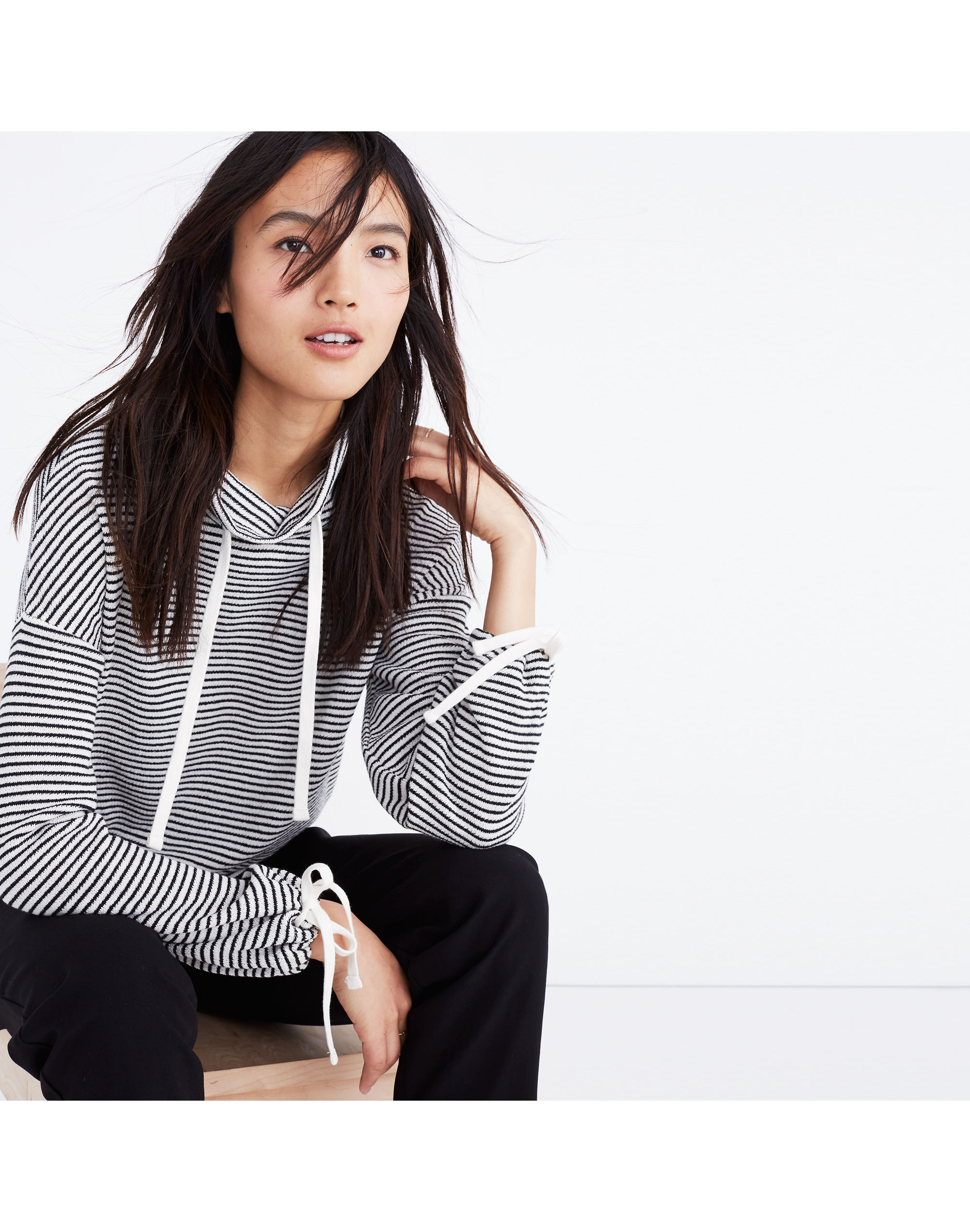 funnelneck tie-sleeve sweatshirt in stripe