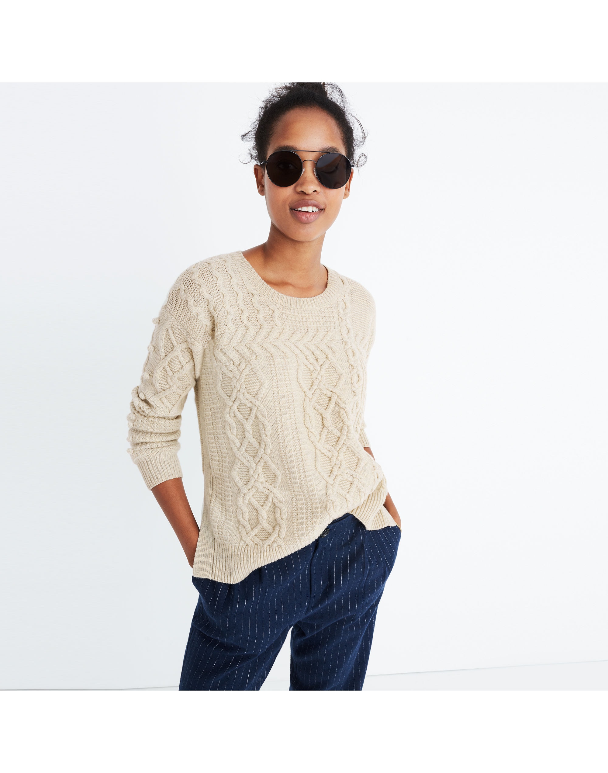 Open-Side Bobble Pullover Sweater