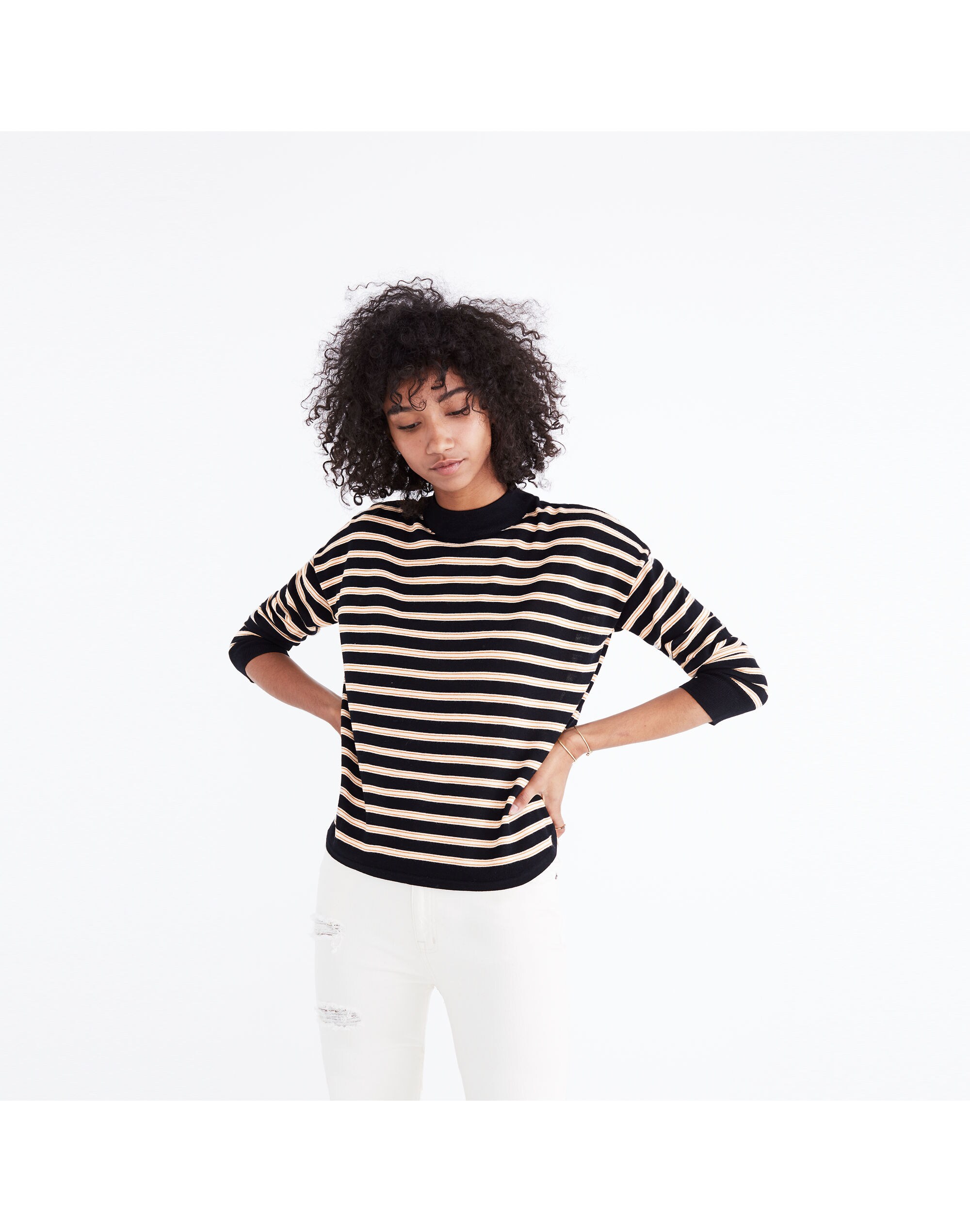 Mockneck Boxy Pullover Sweater in Stripe