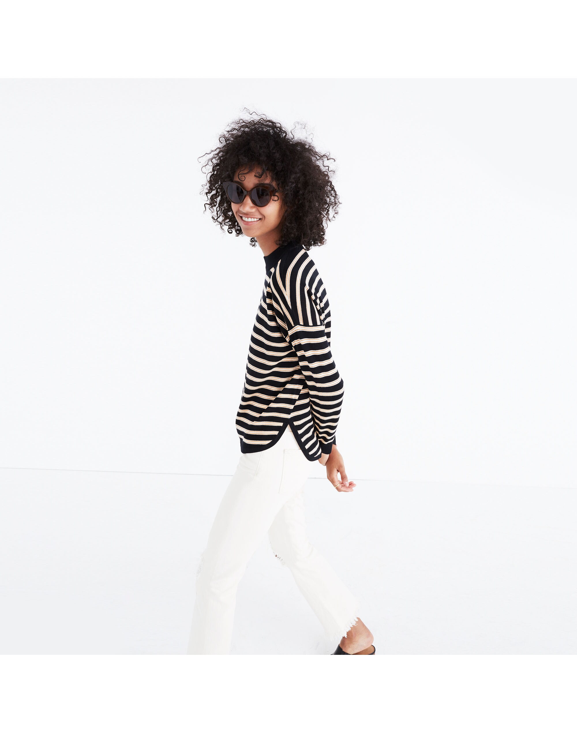 Mockneck Boxy Pullover Sweater in Stripe