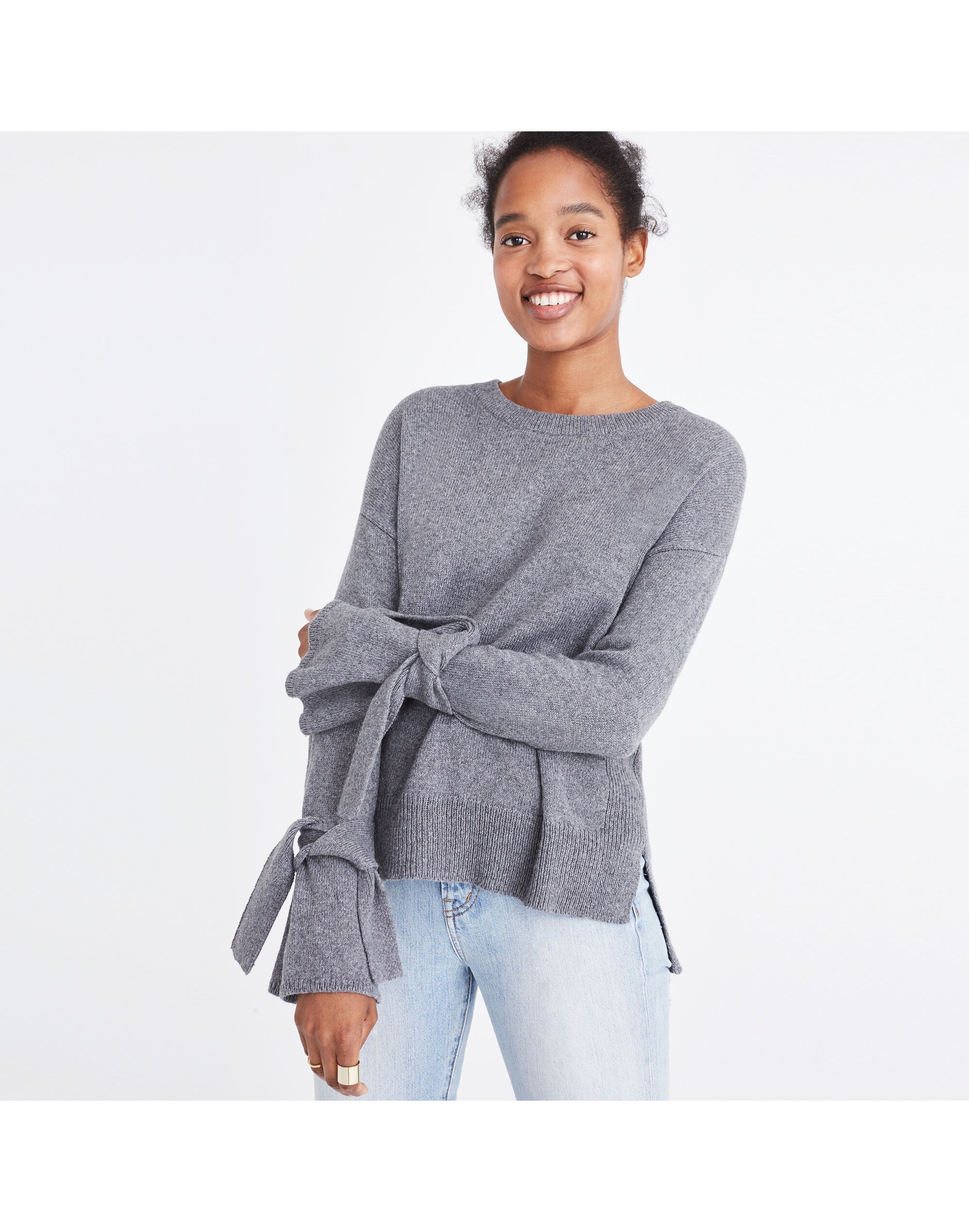 Tie-Cuff Pullover Sweater