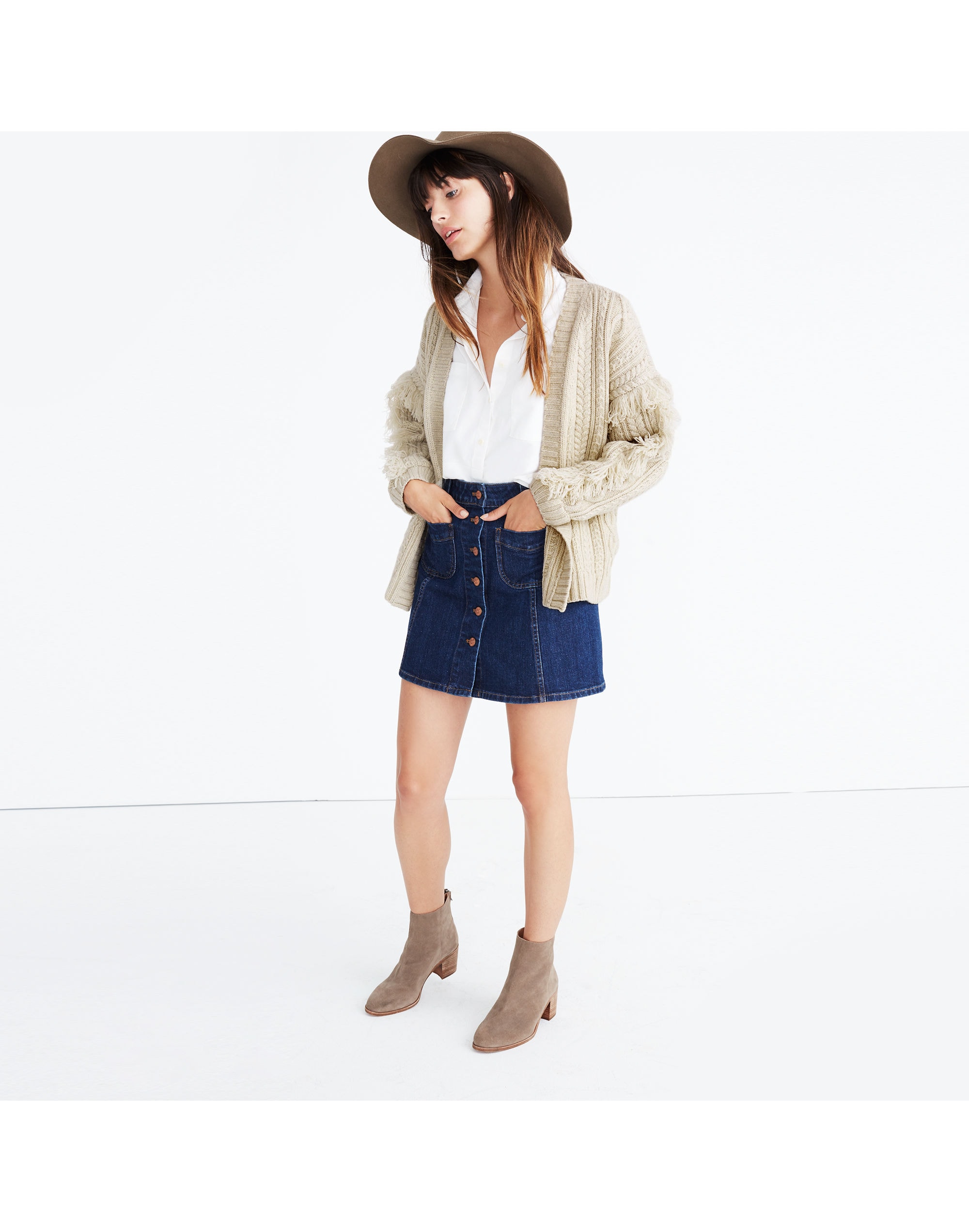 Cableknit Fringe Cardigan Sweater