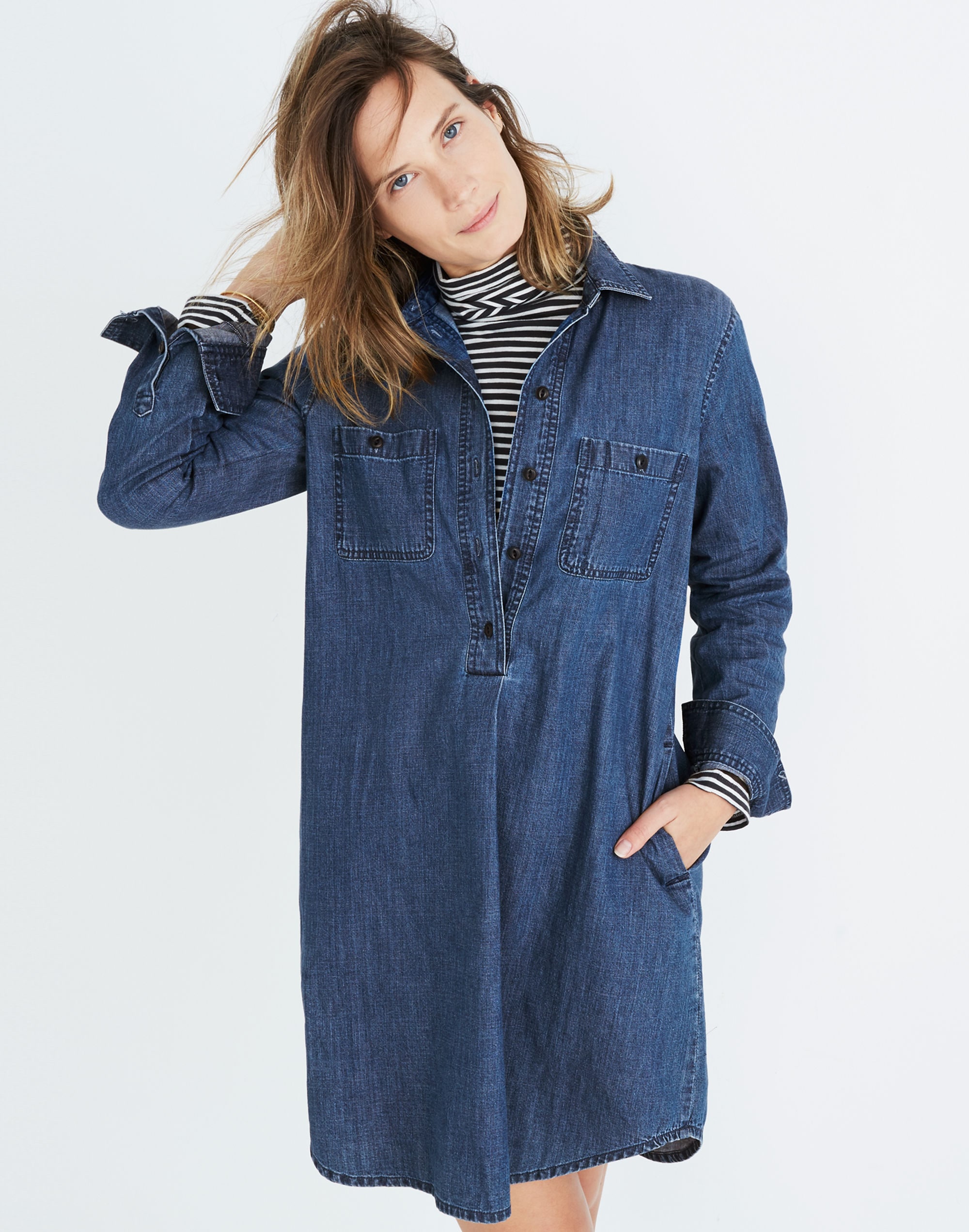 denim popover shirtdress