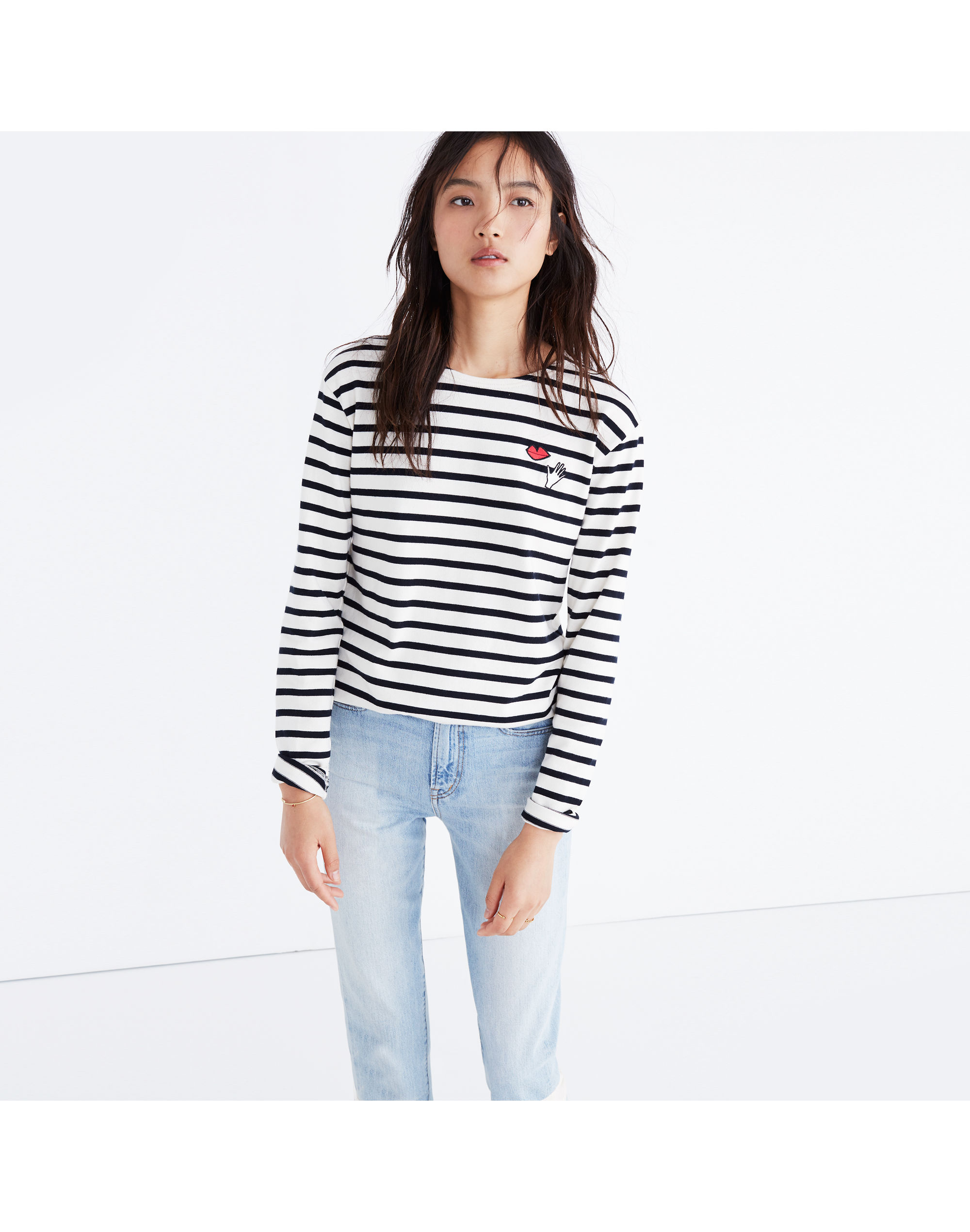 Madewell x Armor-Lux&reg; Embroidered Hands and Lips Striped Tee